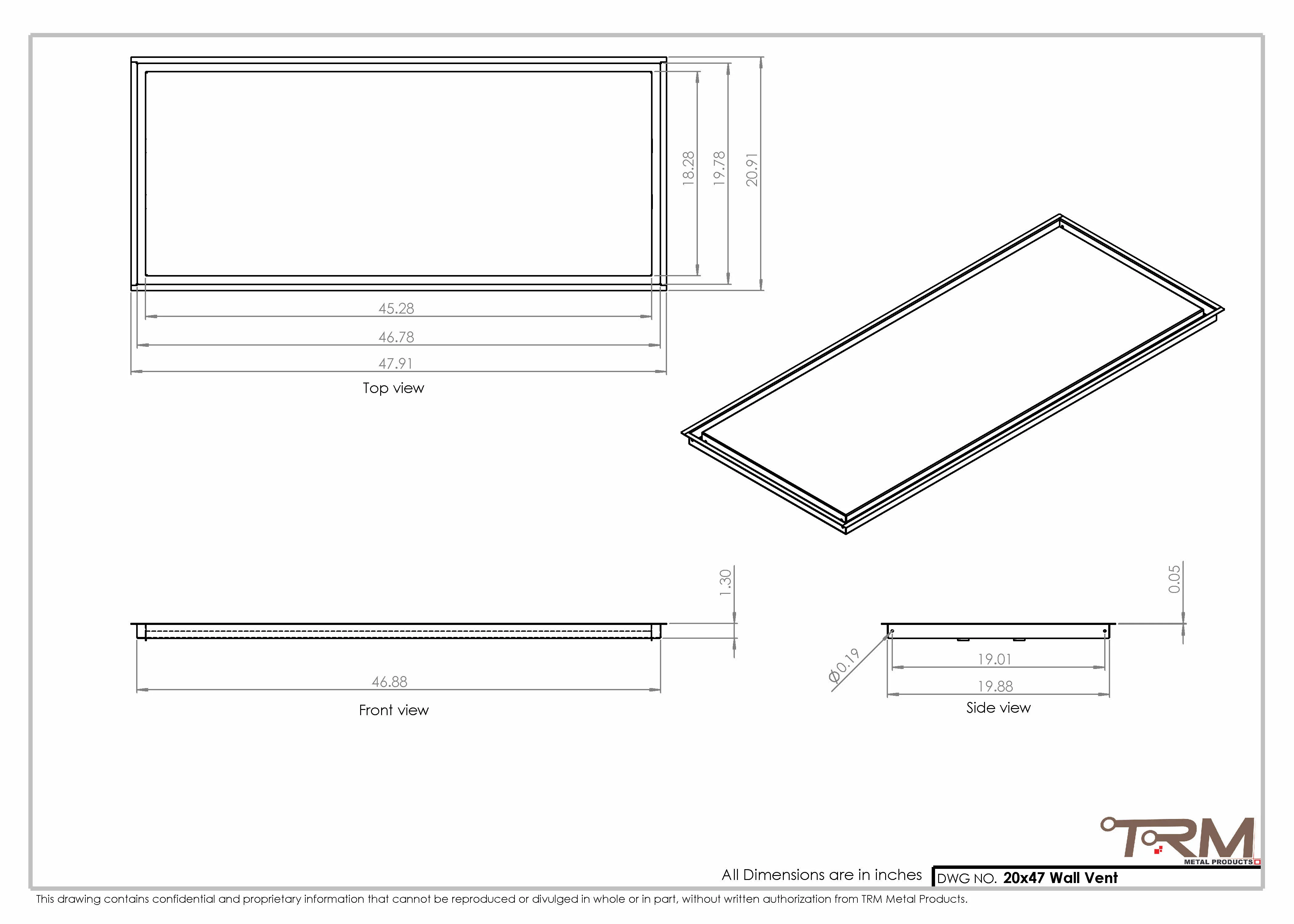 20x47 - Wall Vent - Modern Vent Cover -  Return Air Vent - TRM Metal  47x20 - Image 2