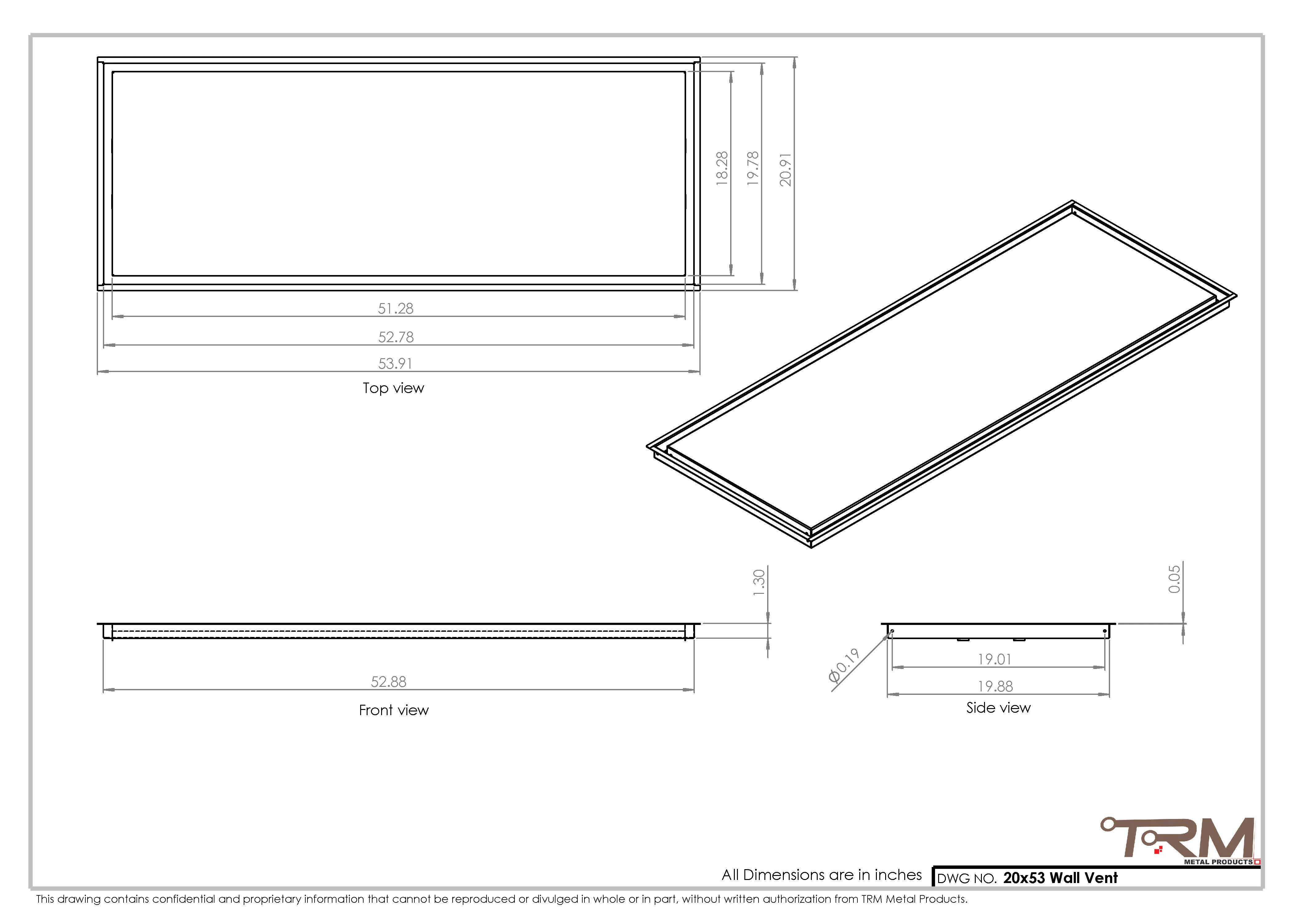 20x53 - Wall Vent - Modern Vent Cover -  Return Air Vent - TRM Metal  53x20 - Image 2