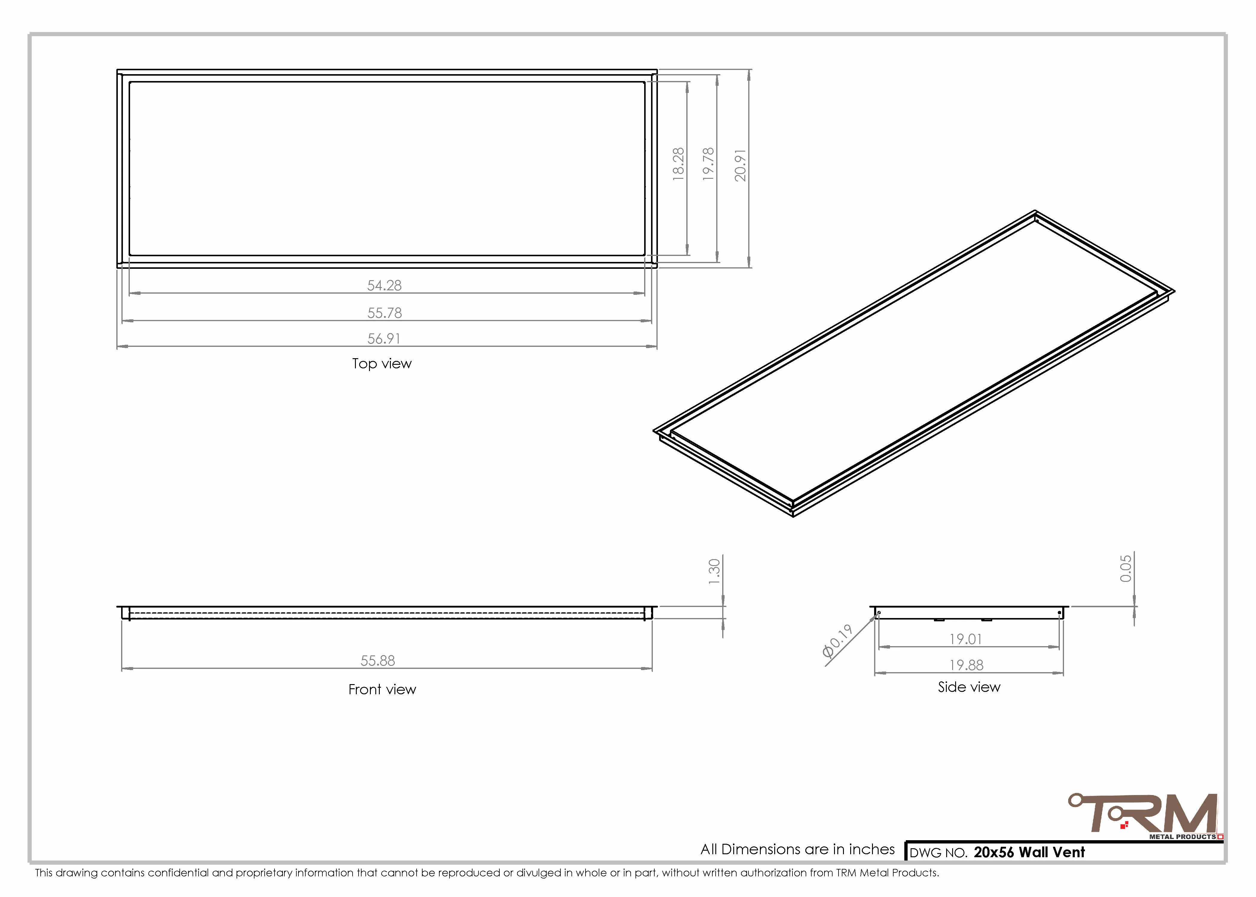 20x56 - Wall Vent - Modern Vent Cover -  Return Air Vent - TRM Metal  56x20 - Image 2