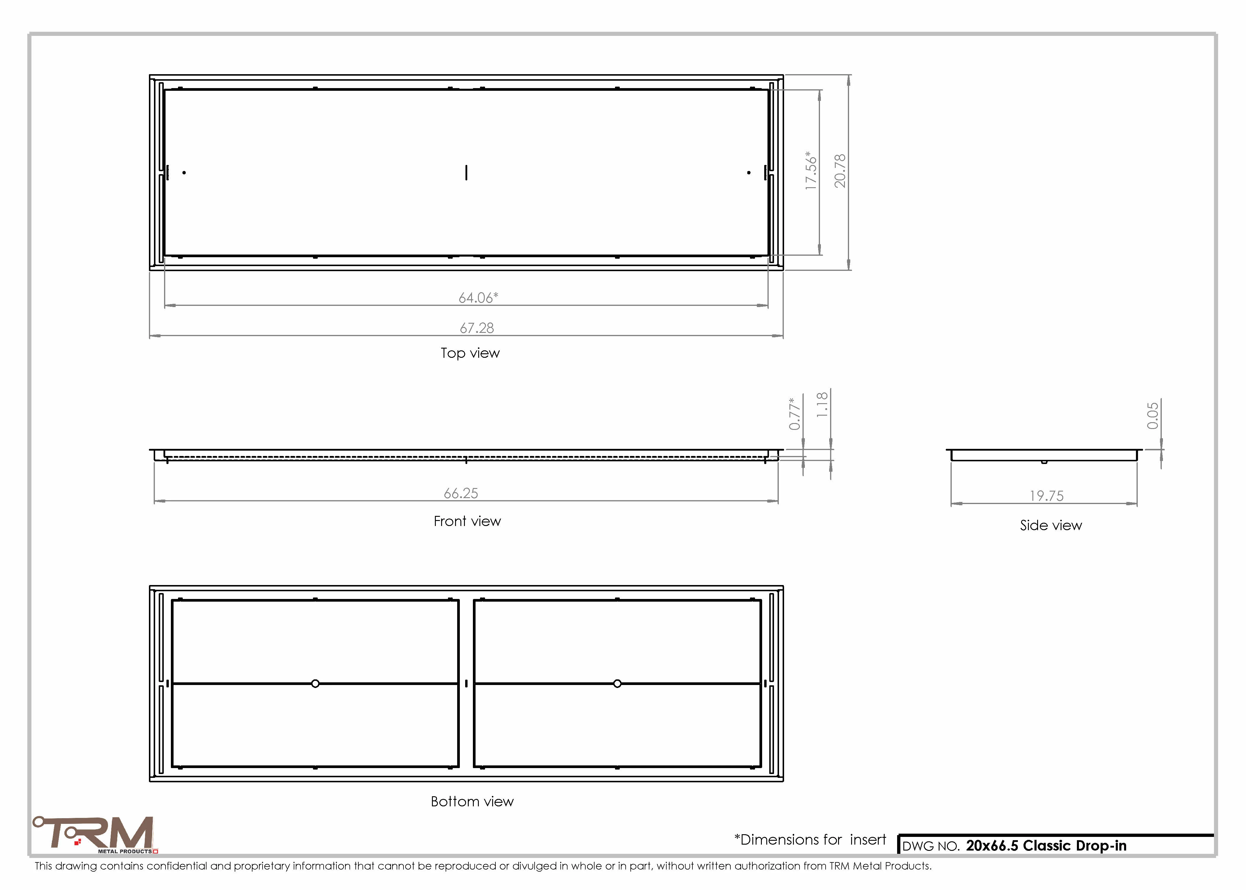 20x66.5 - Classic Drop-in Air Vent, Flush Floor-Matching, All Metal, Floor Vent Cover - TRM Metal 66.5x20 - Image 2