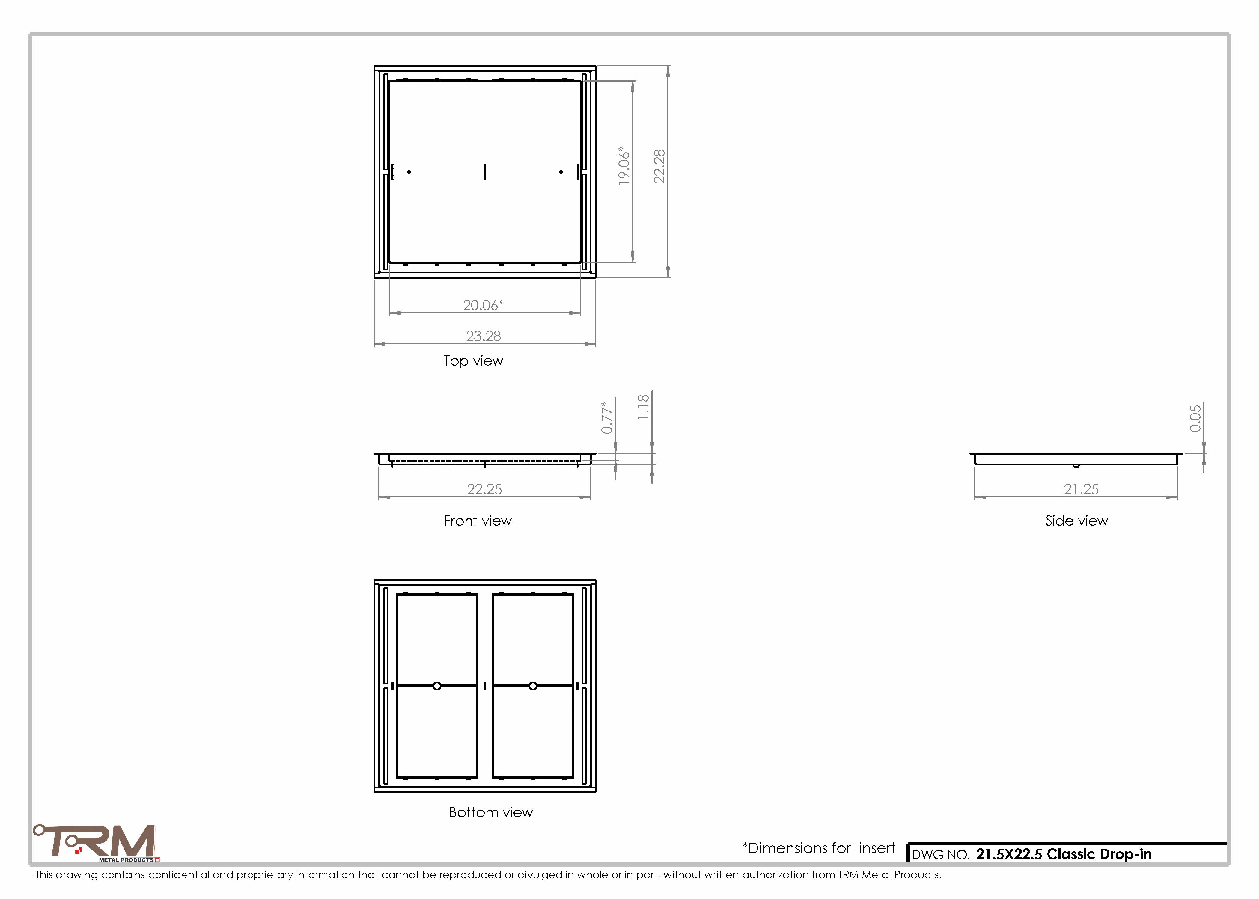 21.5x22.5 - Classic Drop-in Air Vent, Flush Floor-Matching, All Metal, Floor Vent Cover - TRM Metal  22.5x21.5 - Image 2