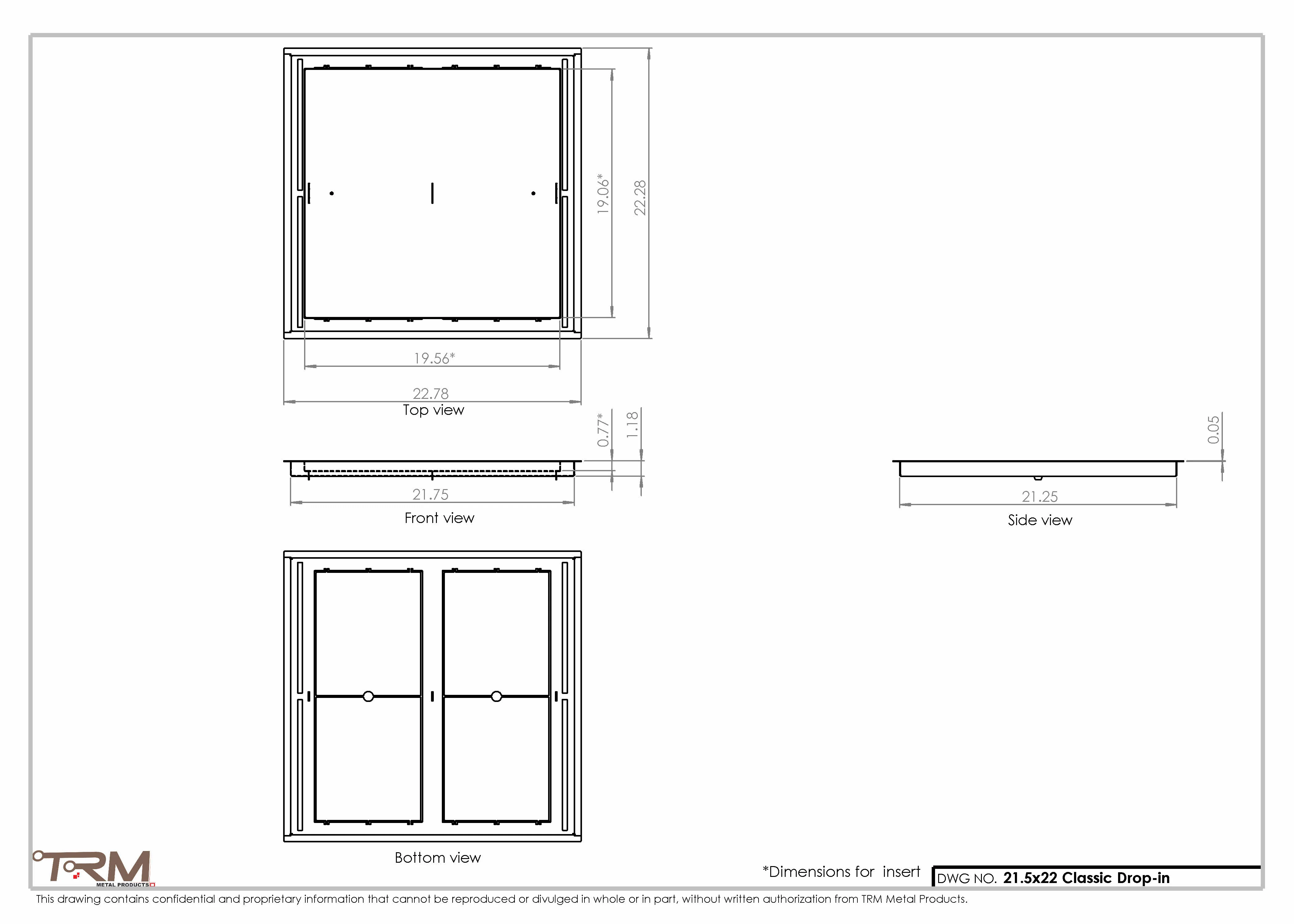 21.5x22 - Classic Drop-in Air Vent, Flush Floor-Matching, All Metal, Floor Vent Cover - TRM Metal  22x21.5 - Image 2