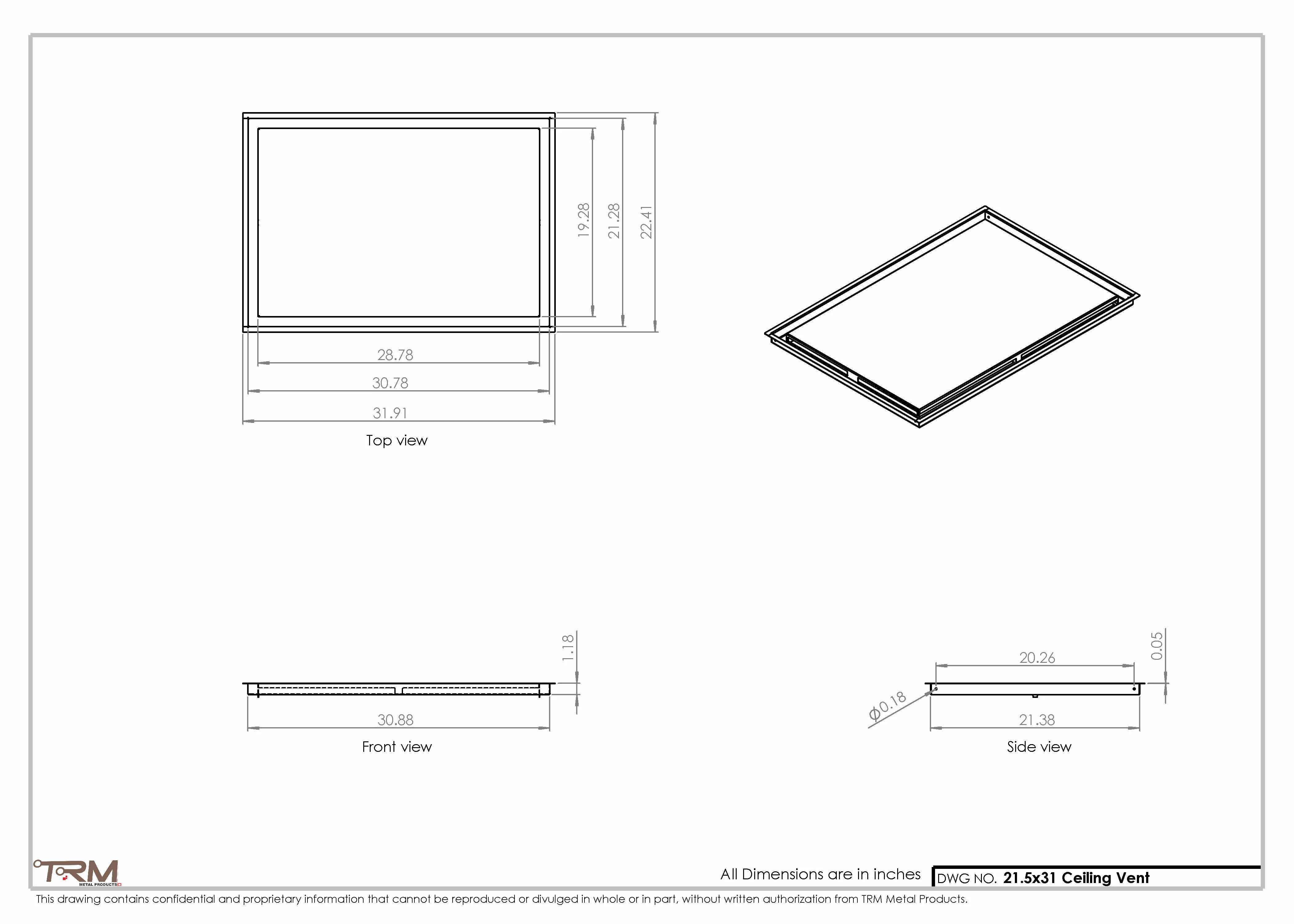 21.5x31 - Modern-Ceiling-Vent Cover-TRM Metal - 31x21.5 - Image 2