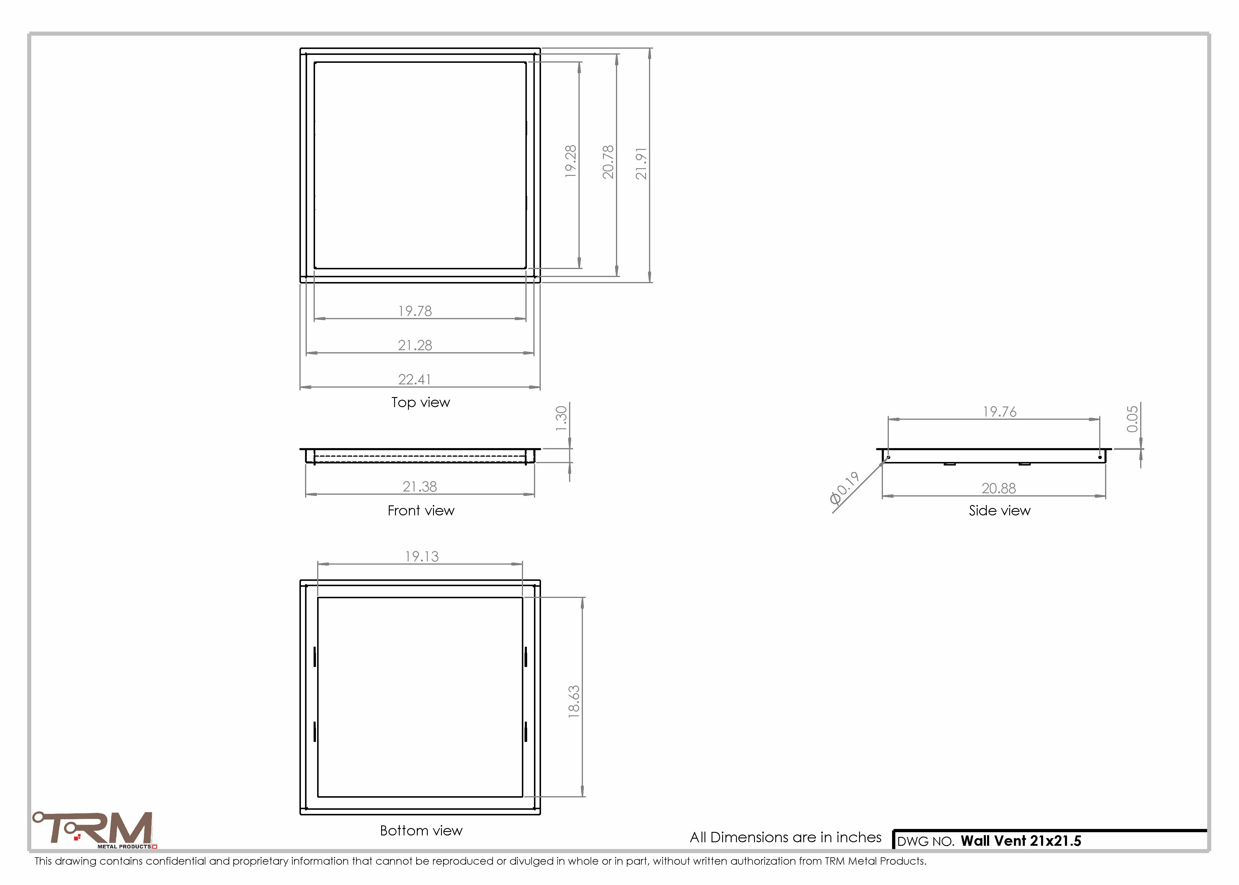 21x21.5 - Wall Vent - Modern Vent Cover -  Return Air Vent - TRM Metal  21.5x21 - Image 2