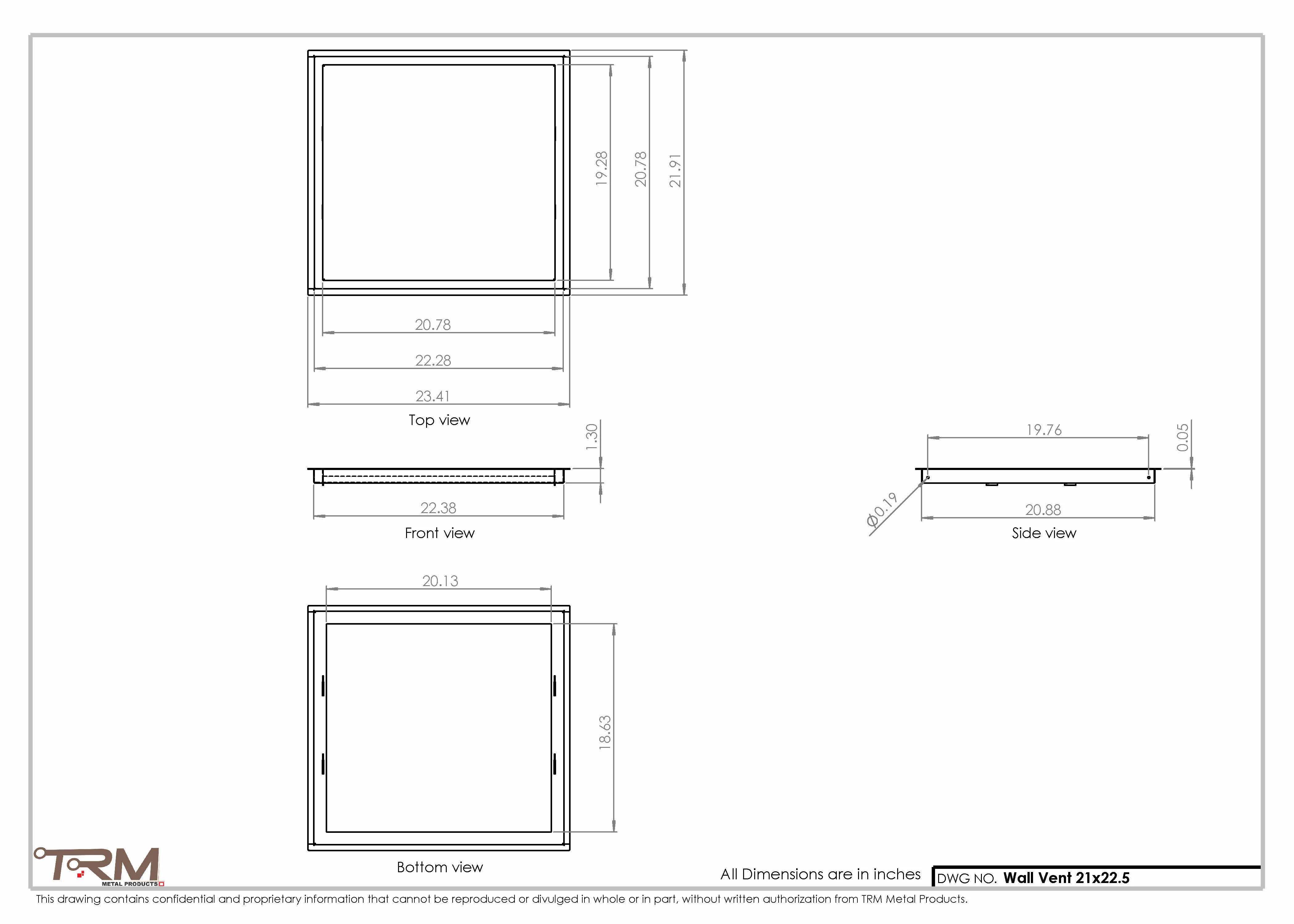 21x22.5 - Wall Vent - Modern Vent Cover -  Return Air Vent - TRM Metal  22.5x21 - Image 2