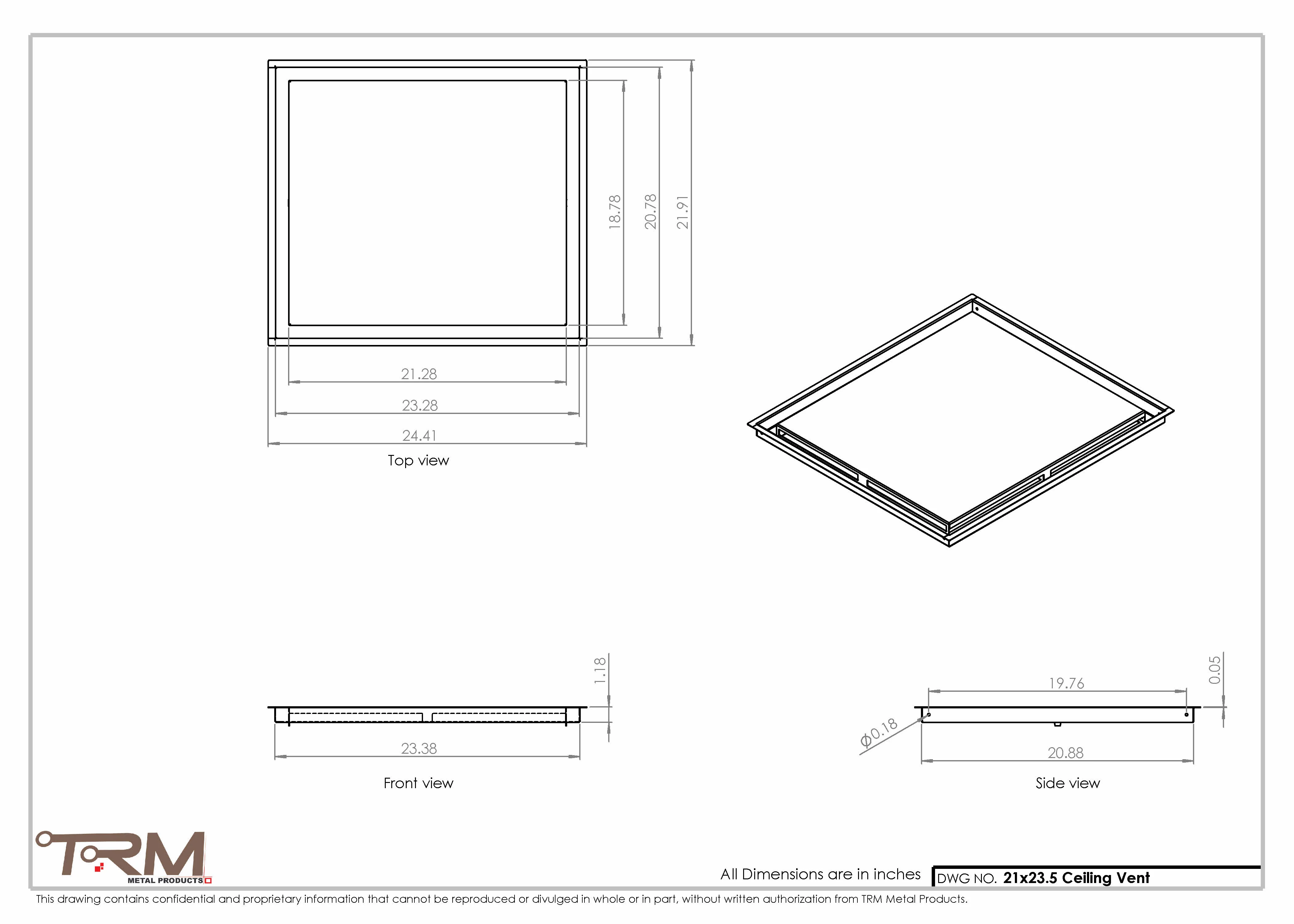 21x23.5 - Modern-Ceiling-Vent Cover-TRM Metal - 23.5x21 - Image 2