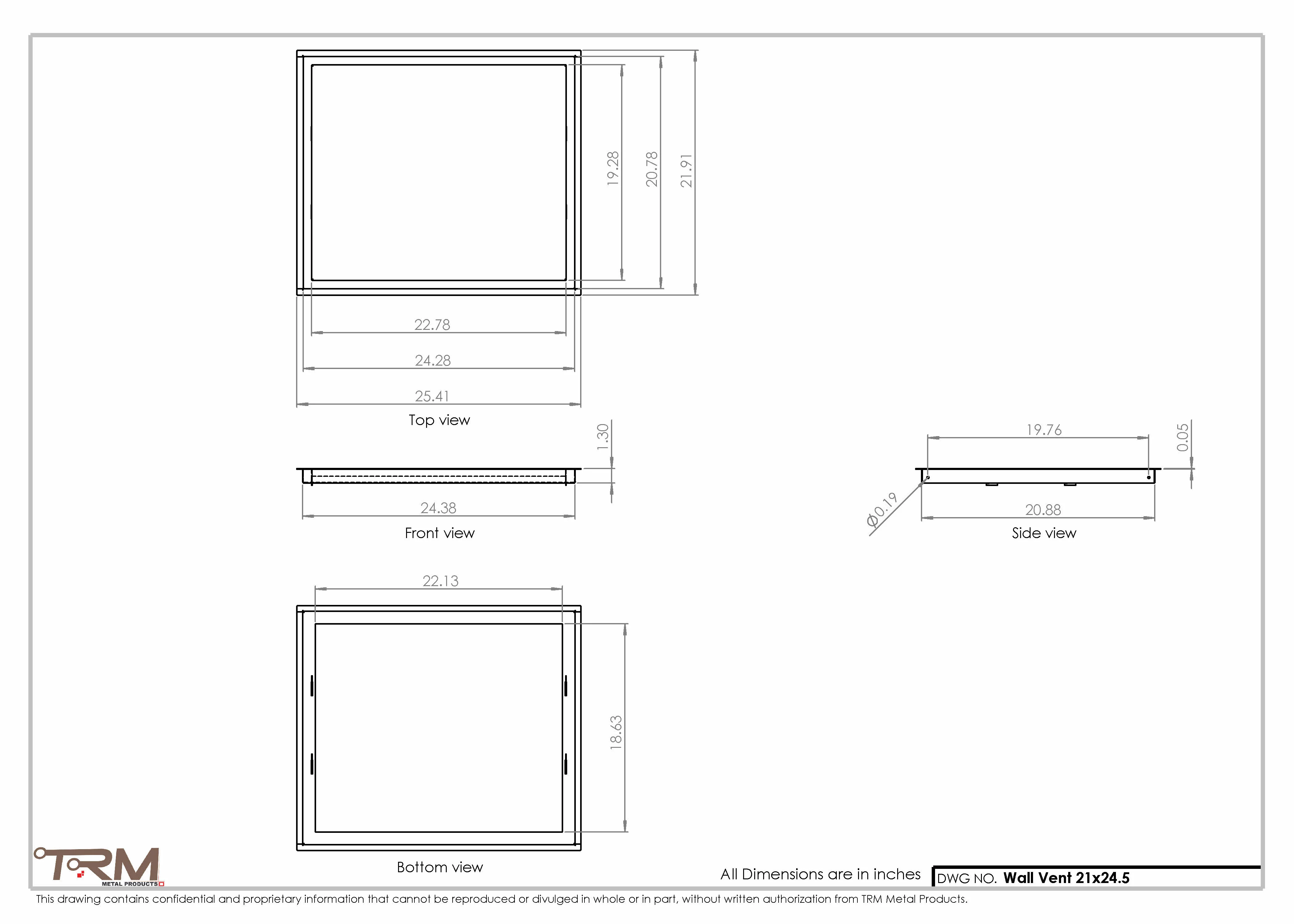 21x24.5 - Wall Vent - Modern Vent Cover -  Return Air Vent - TRM Metal  24.5x21 - Image 2