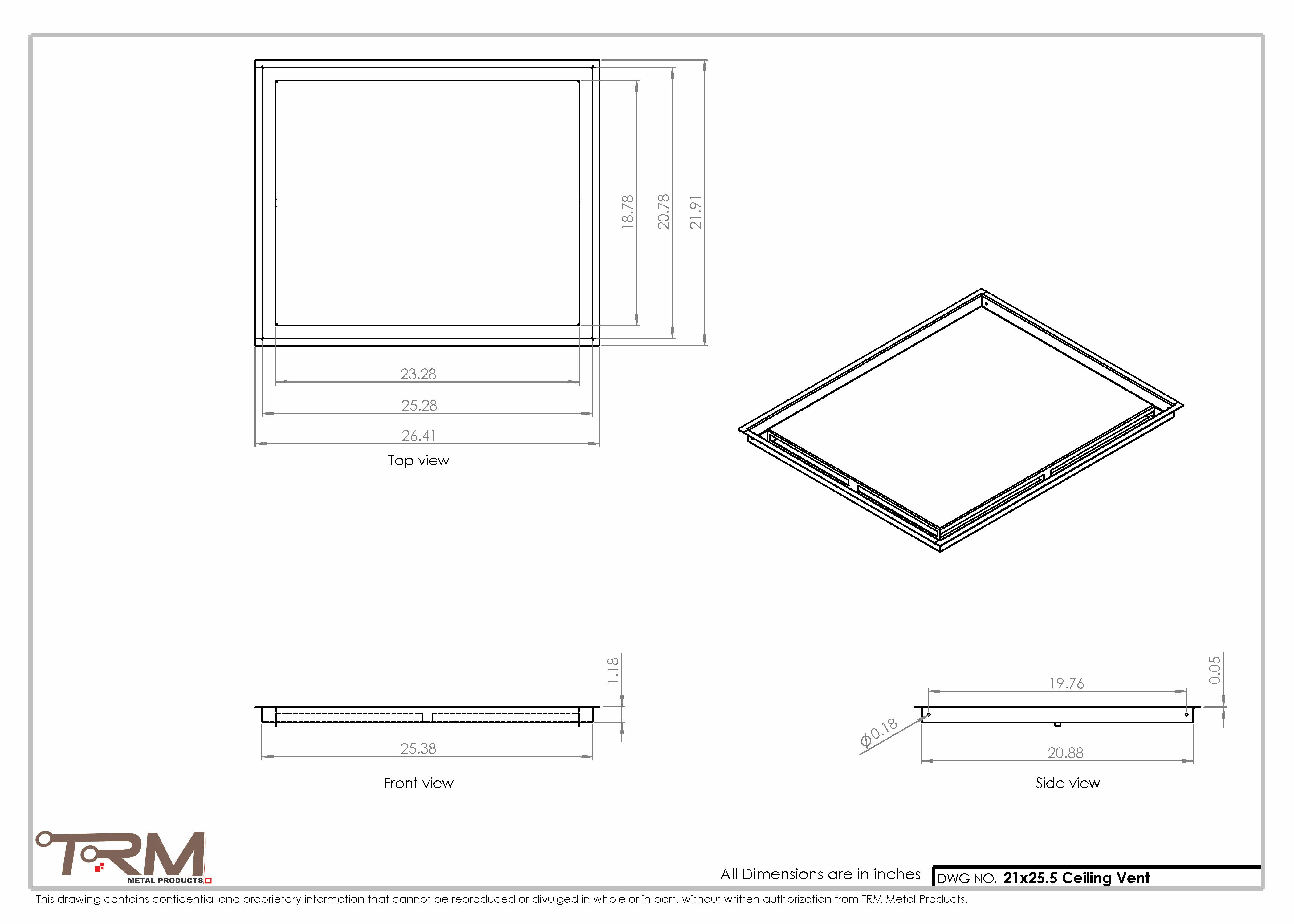 21x25.5 - Modern-Ceiling-Vent Cover-TRM Metal - 25.5x21 - Image 2