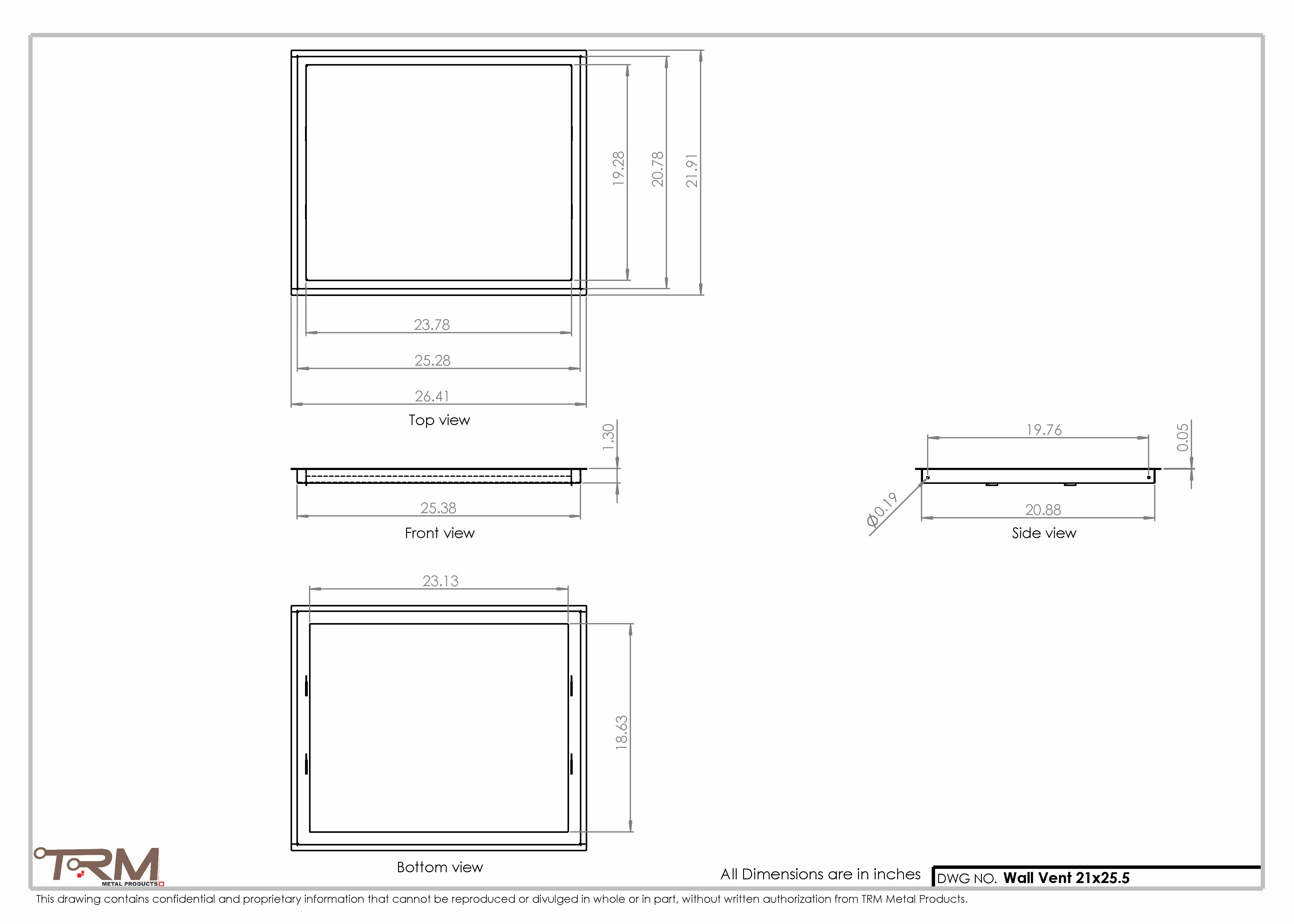21x25.5 - Wall Vent - Modern Vent Cover -  Return Air Vent - TRM Metal  25.5x21 - Image 2