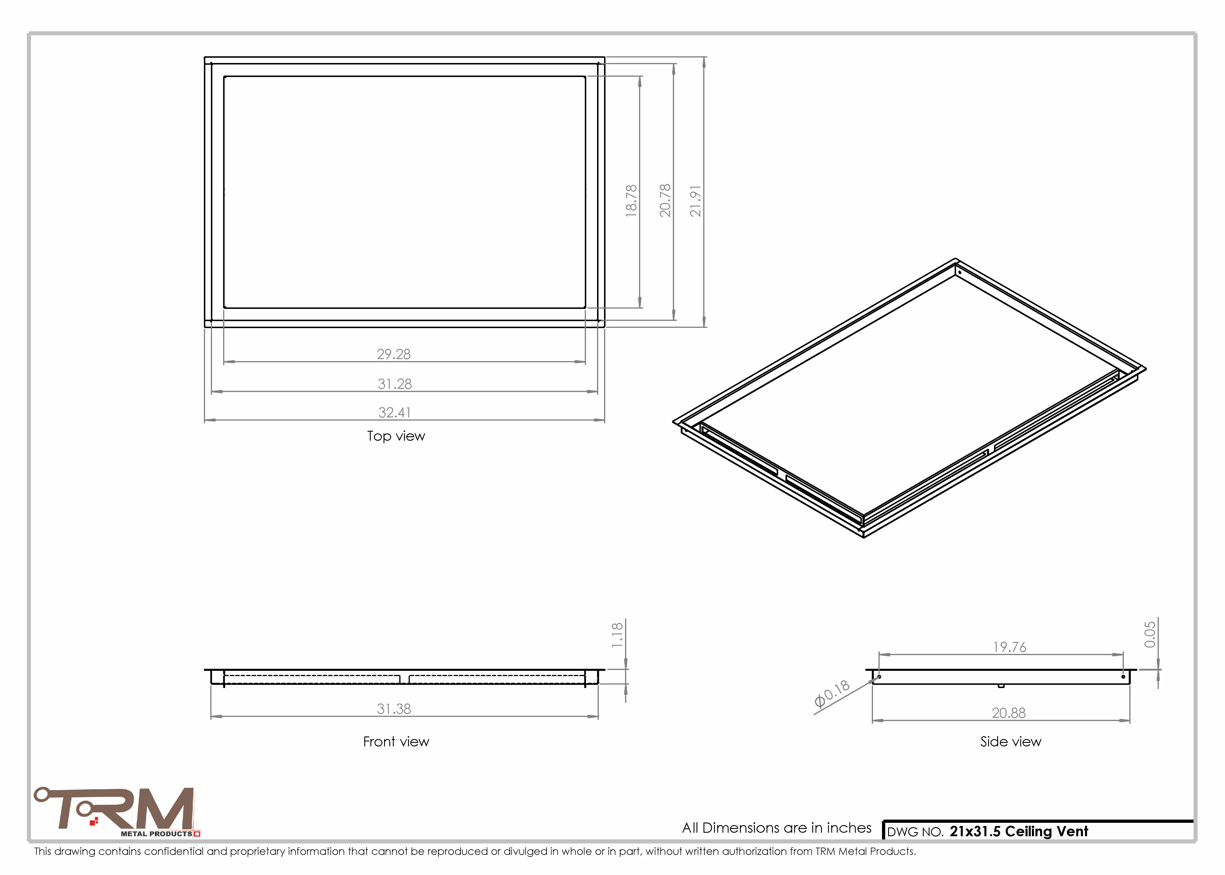 21x31.5 - Modern-Ceiling-Vent Cover-TRM Metal - 31.5x21 - Image 2