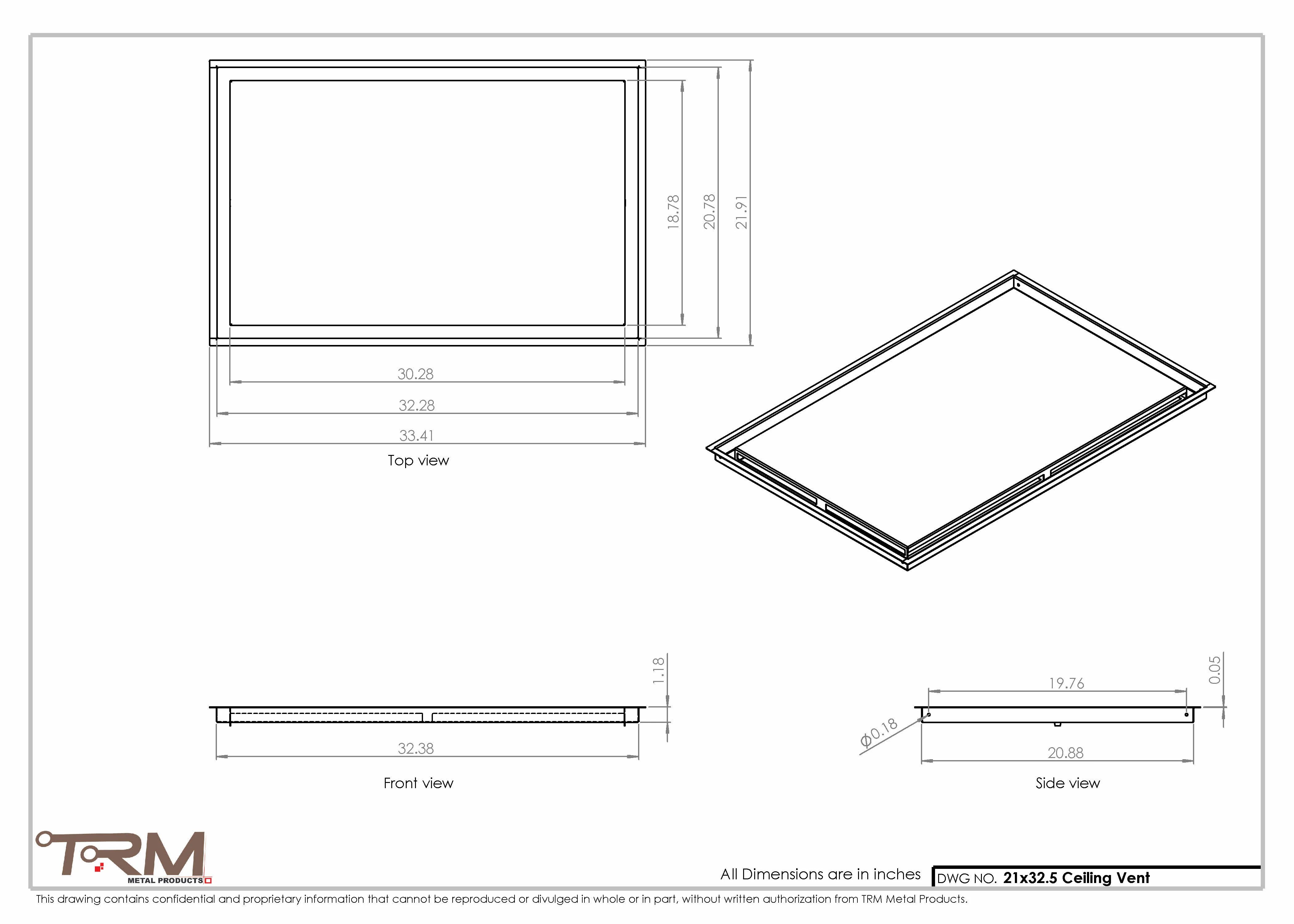 21x32.5 - Modern-Ceiling-Vent Cover-TRM Metal - 32.5x21 - Image 2