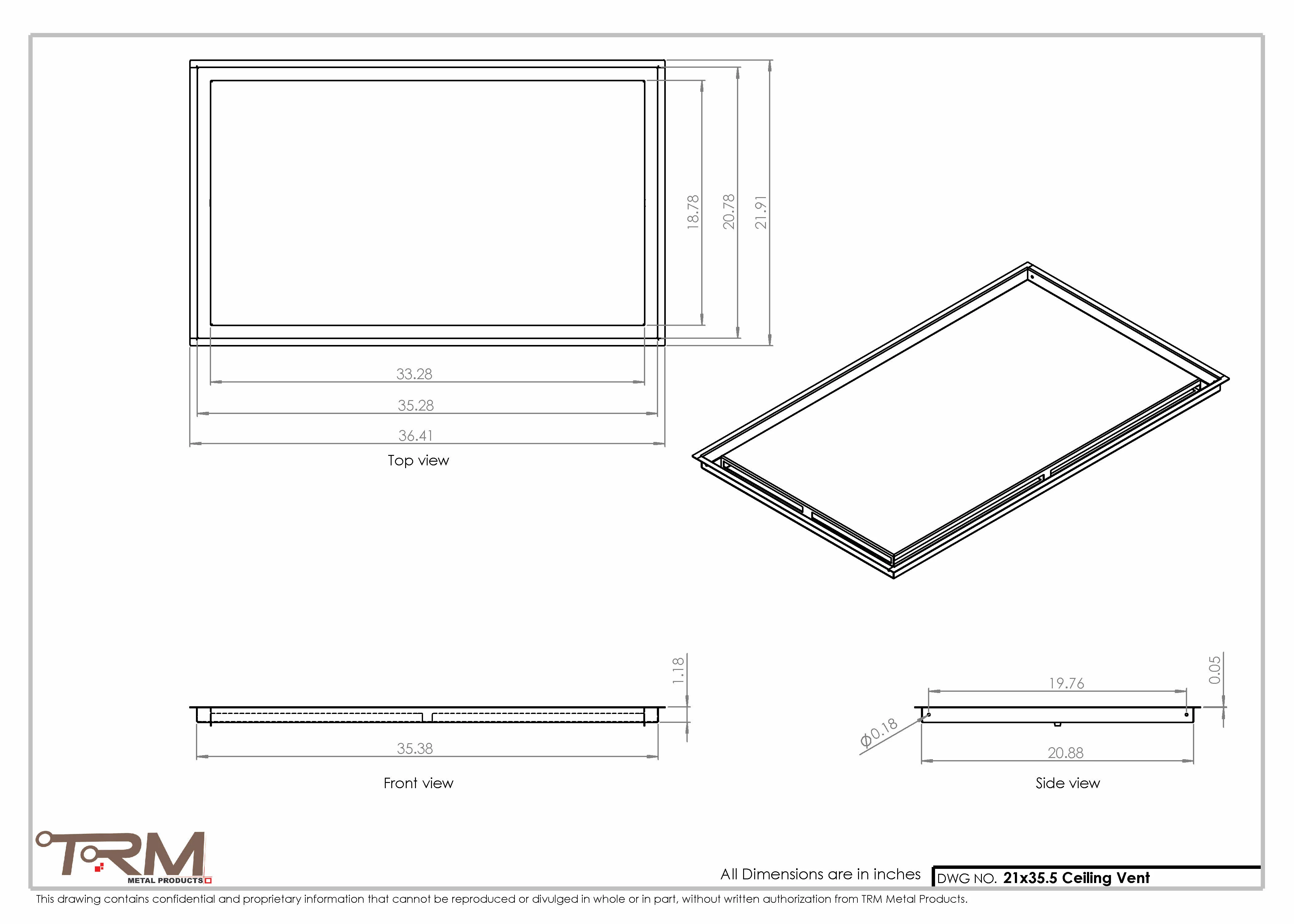 21x35.5 - Modern-Ceiling-Vent Cover-TRM Metal - 35.5x21 - Image 2