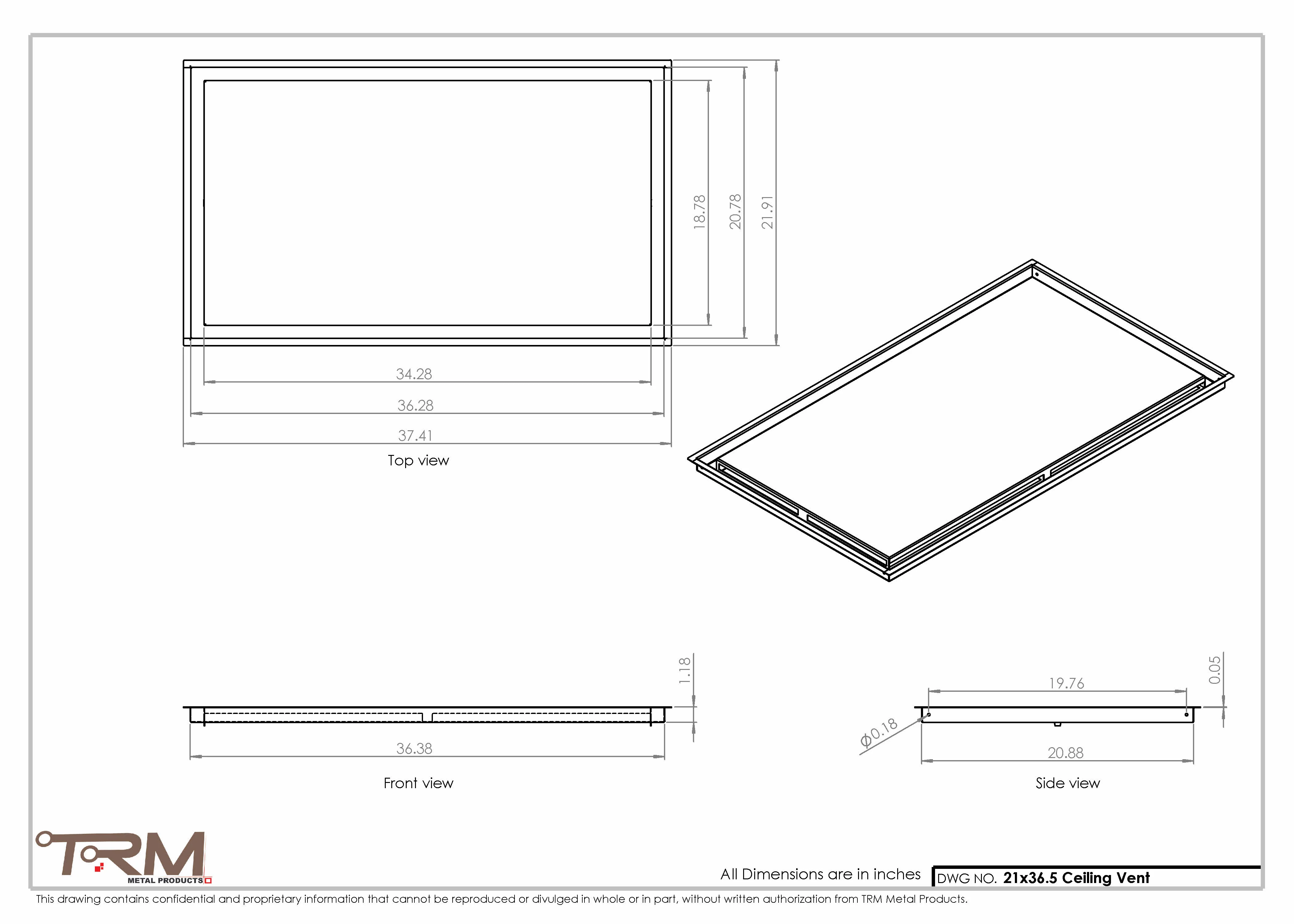 21x36.5 - Modern-Ceiling-Vent Cover-TRM Metal - 36.5x21 - Image 2