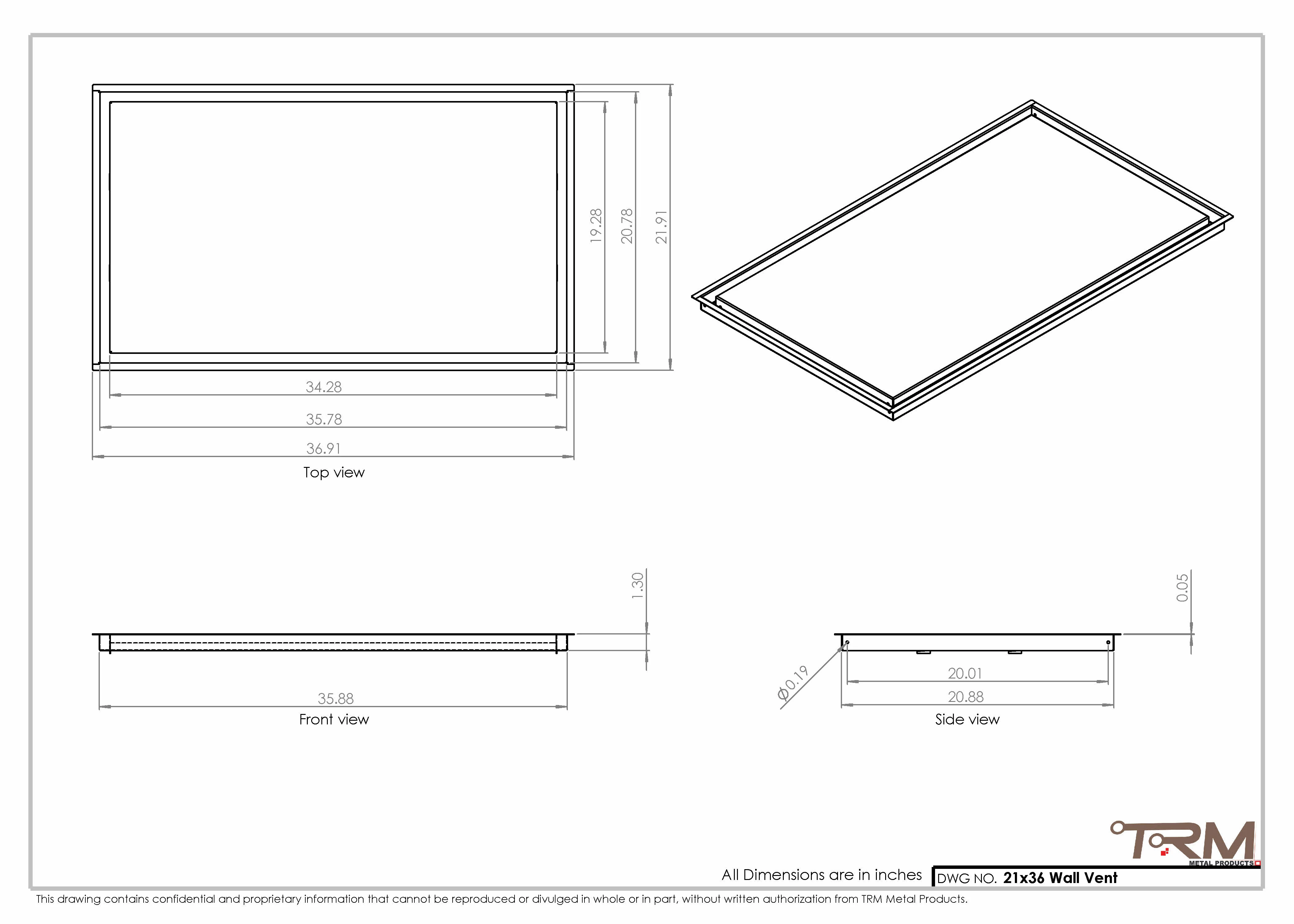 21x36 - Wall Vent - Modern Vent Cover - Return Air Vent - TRM Metal 36x21 - Image 2