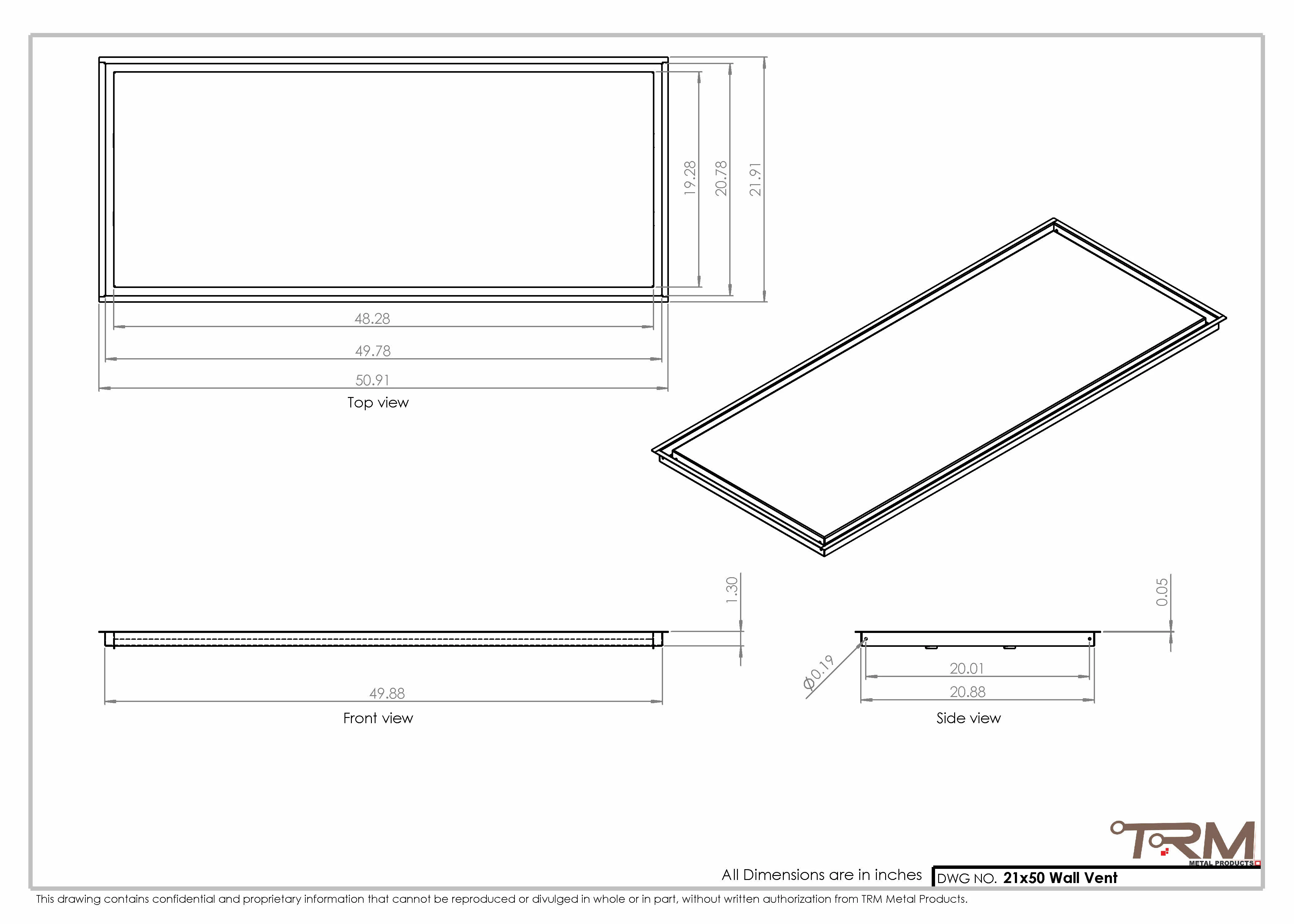 21x50 - Wall Vent - Modern Vent Cover -  Return Air Vent - TRM Metal  50x21 - Image 2