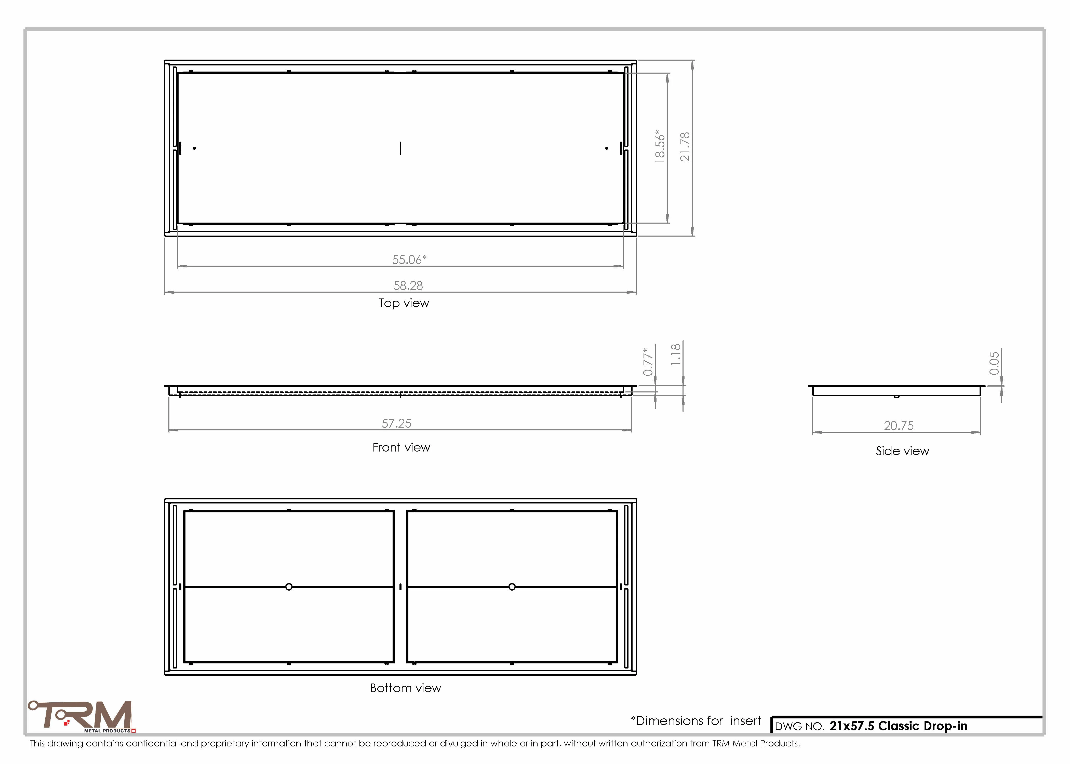 21x57.5 - Classic Drop-in Air Vent, Flush Floor-Matching, All Metal, Floor Vent Cover - TRM Metal  57.5x21 - Image 2