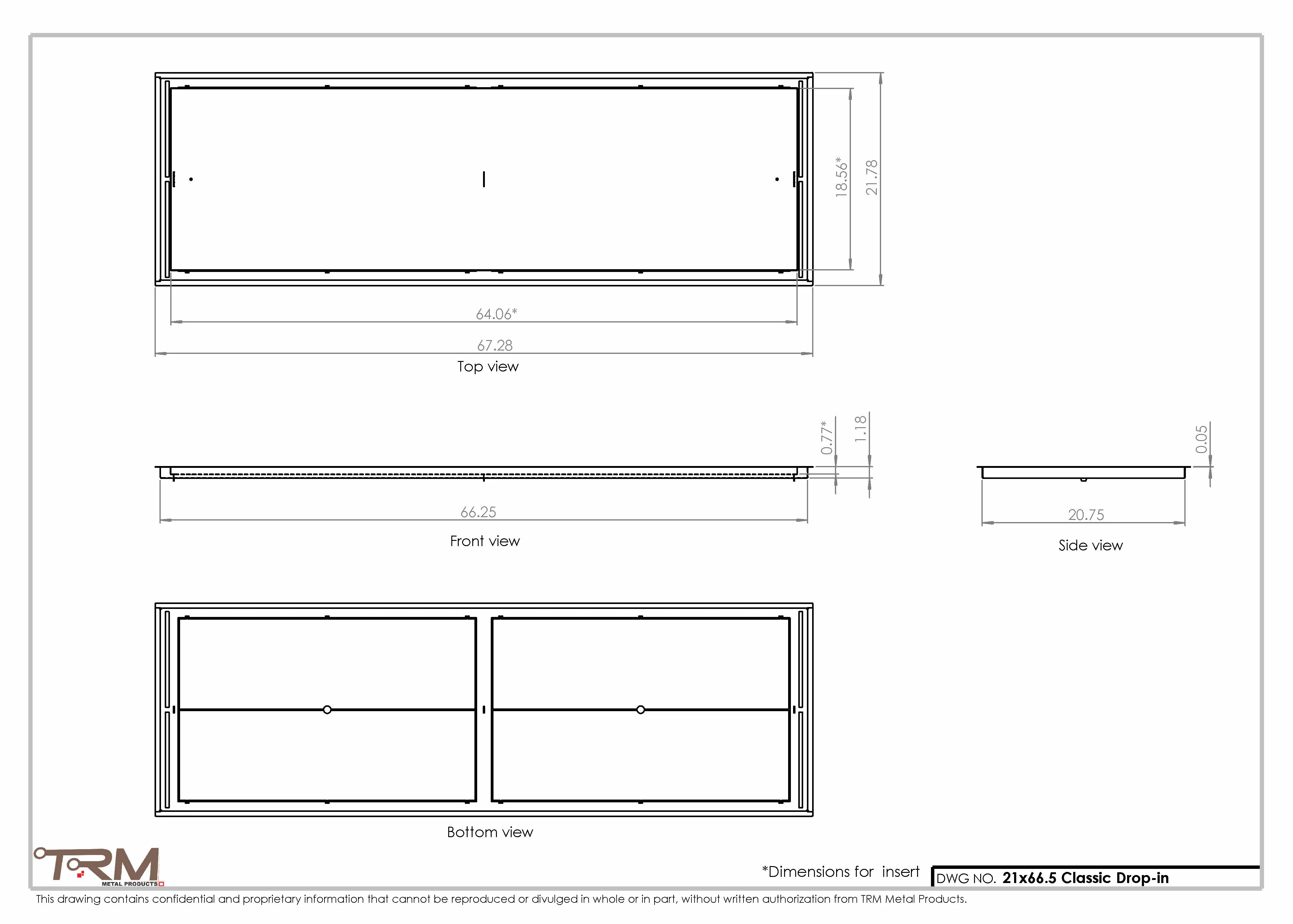 21x66.5 - Classic Drop-in Air Vent, Flush Floor-Matching, All Metal, Floor Vent Cover - TRM Metal  66.5x21 - Image 2
