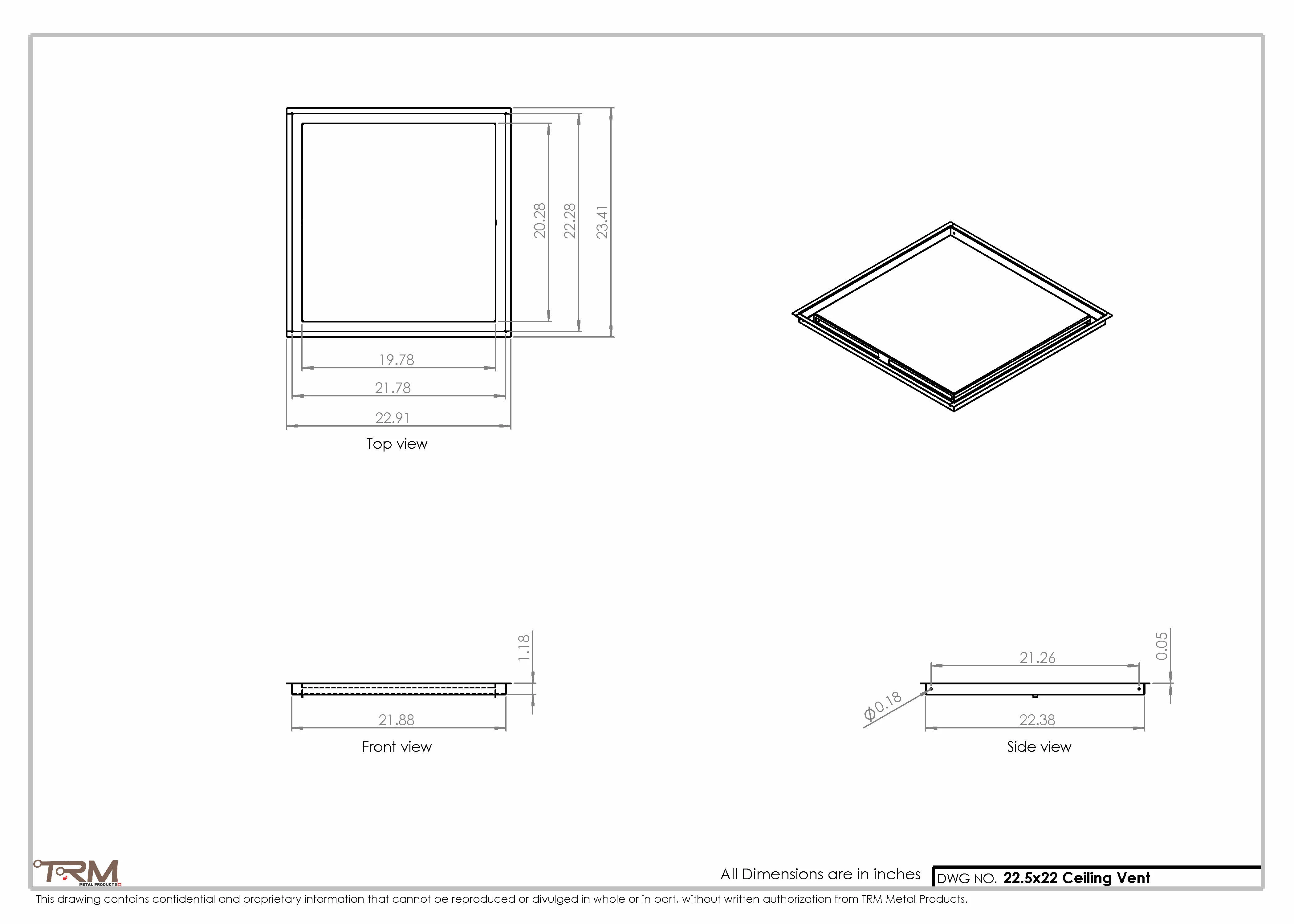 22.5x22 - Modern-Ceiling-Vent Cover-TRM Metal - 22x22.5 - Image 2