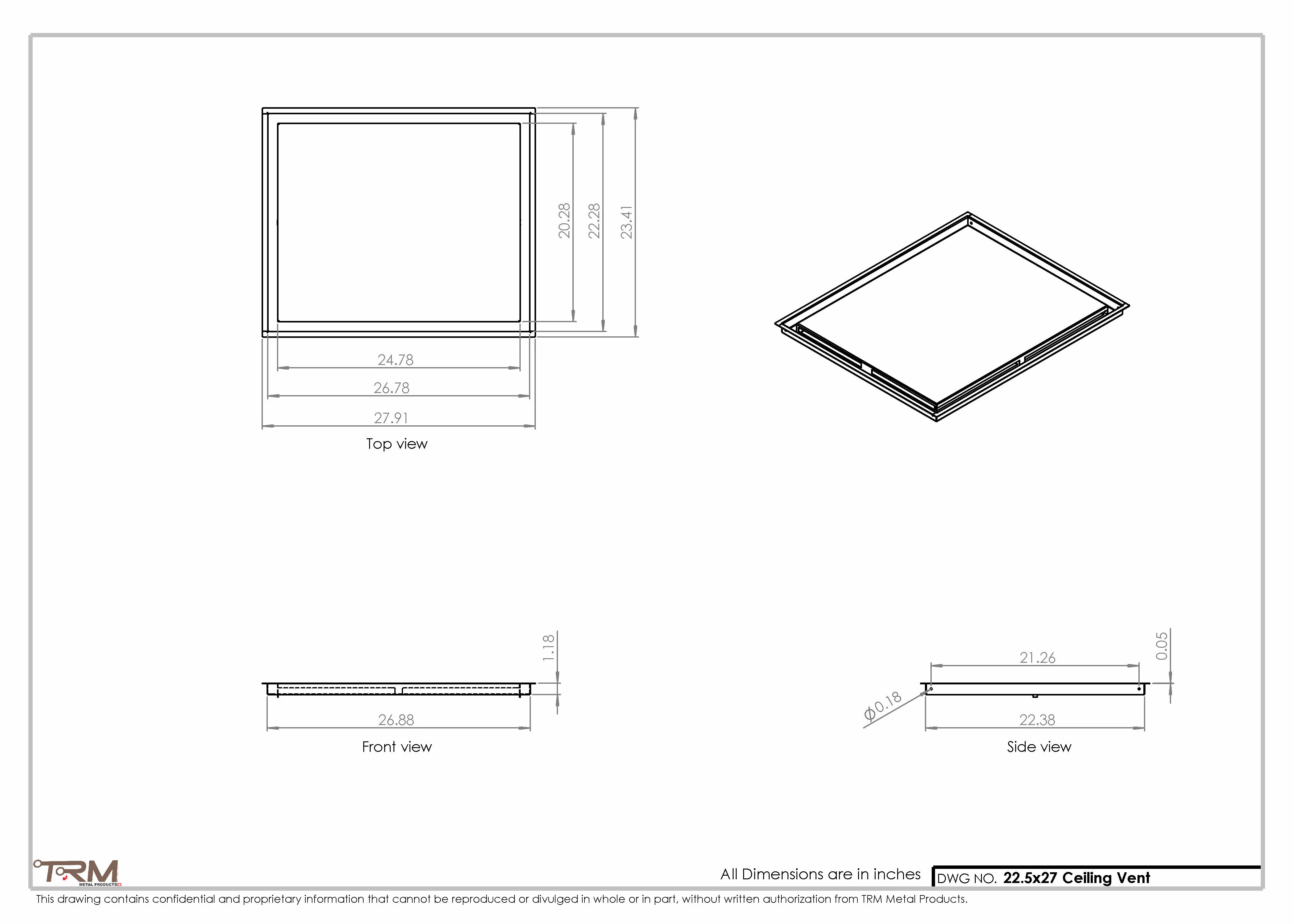 22.5x27 - Modern-Ceiling-Vent Cover-TRM Metal - 27x22.5 - Image 2