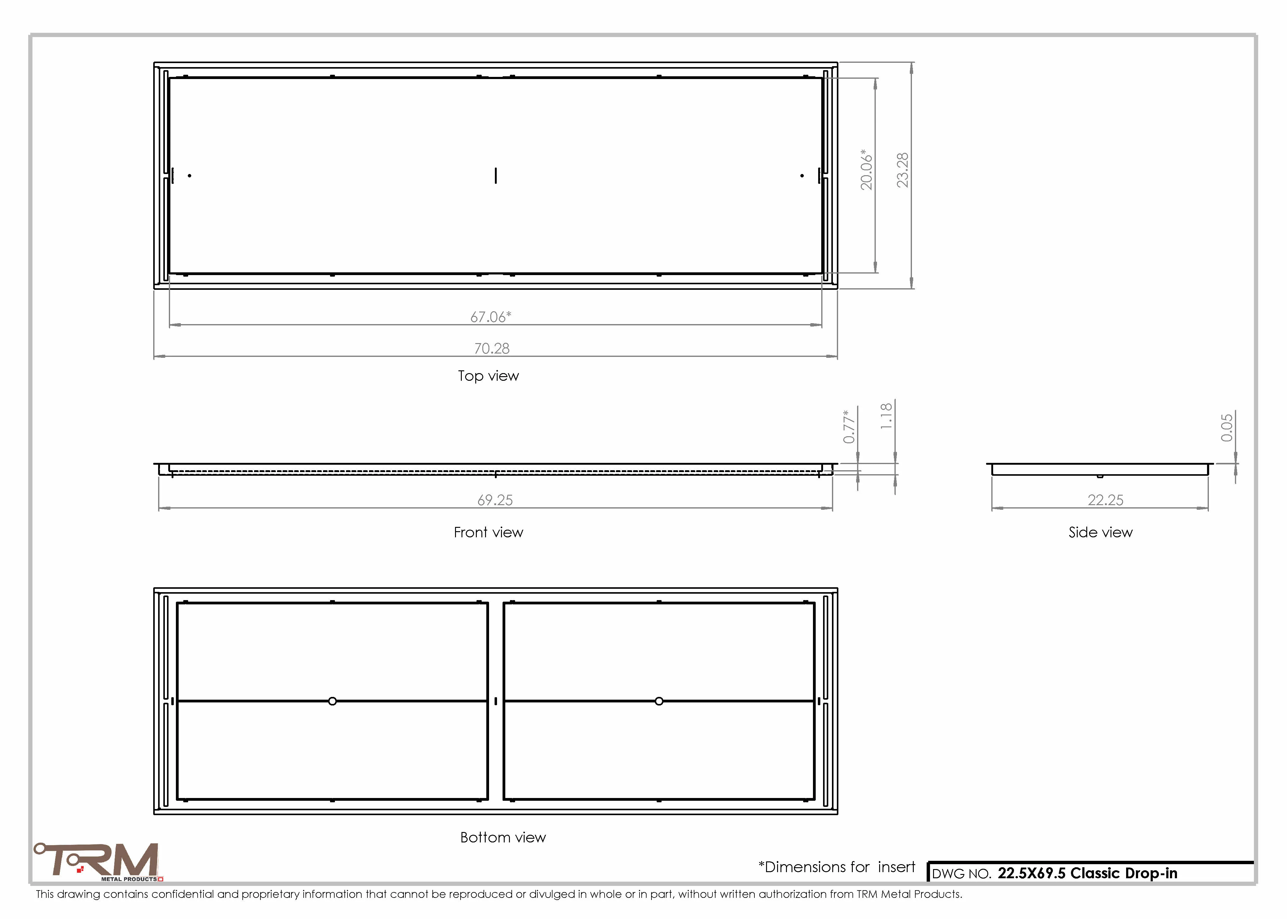 22.5x69.5 - Classic Drop-in Air Vent, Flush Floor-Matching, All Metal, Floor Vent Cover - TRM Metal  69.5x22.5 - Image 2