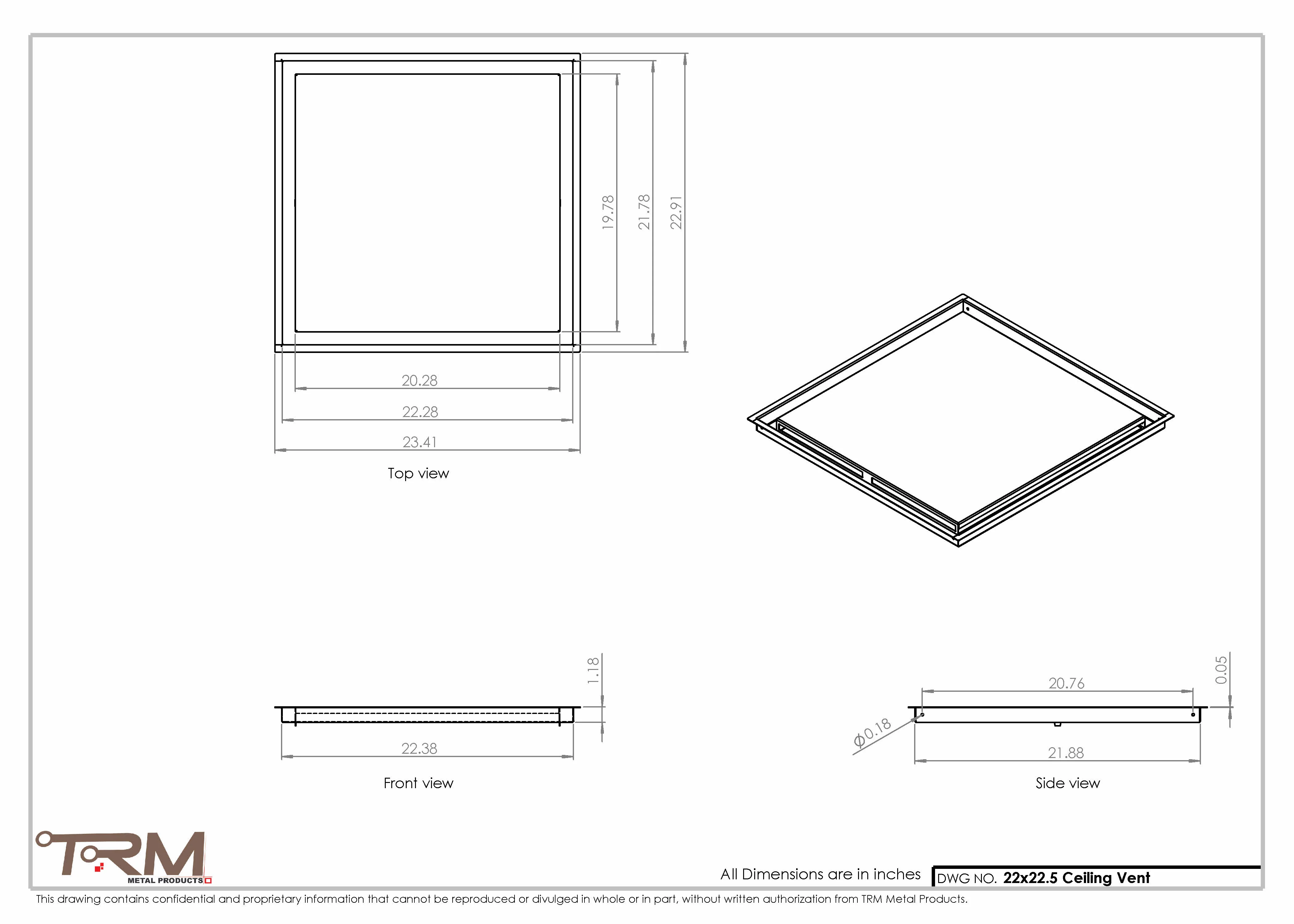 22x22.5 - Modern-Ceiling-Vent Cover-TRM Metal - 22.5x22 - Image 2