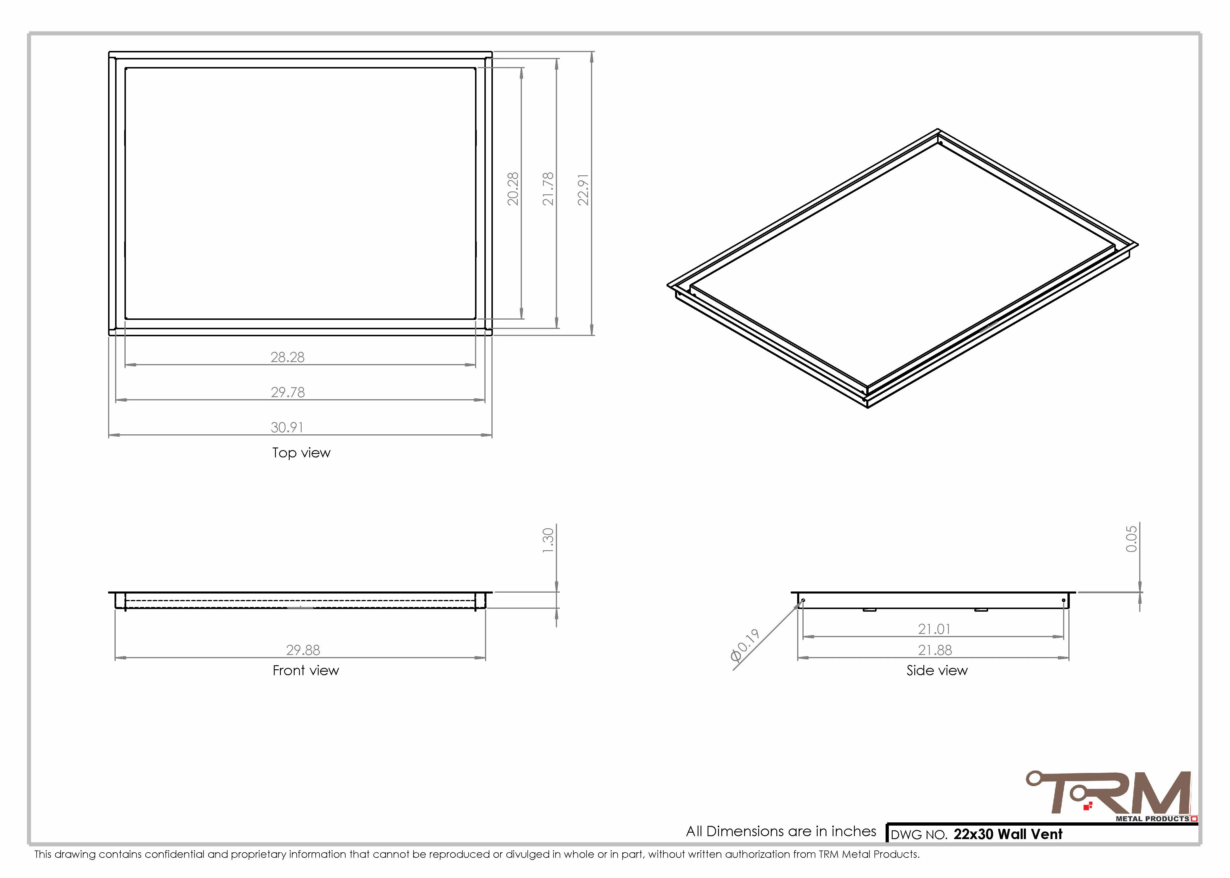 22x30 - Wall Vent - Modern Vent Cover -  Return Air Vent - TRM Metal  30x22 - Image 2