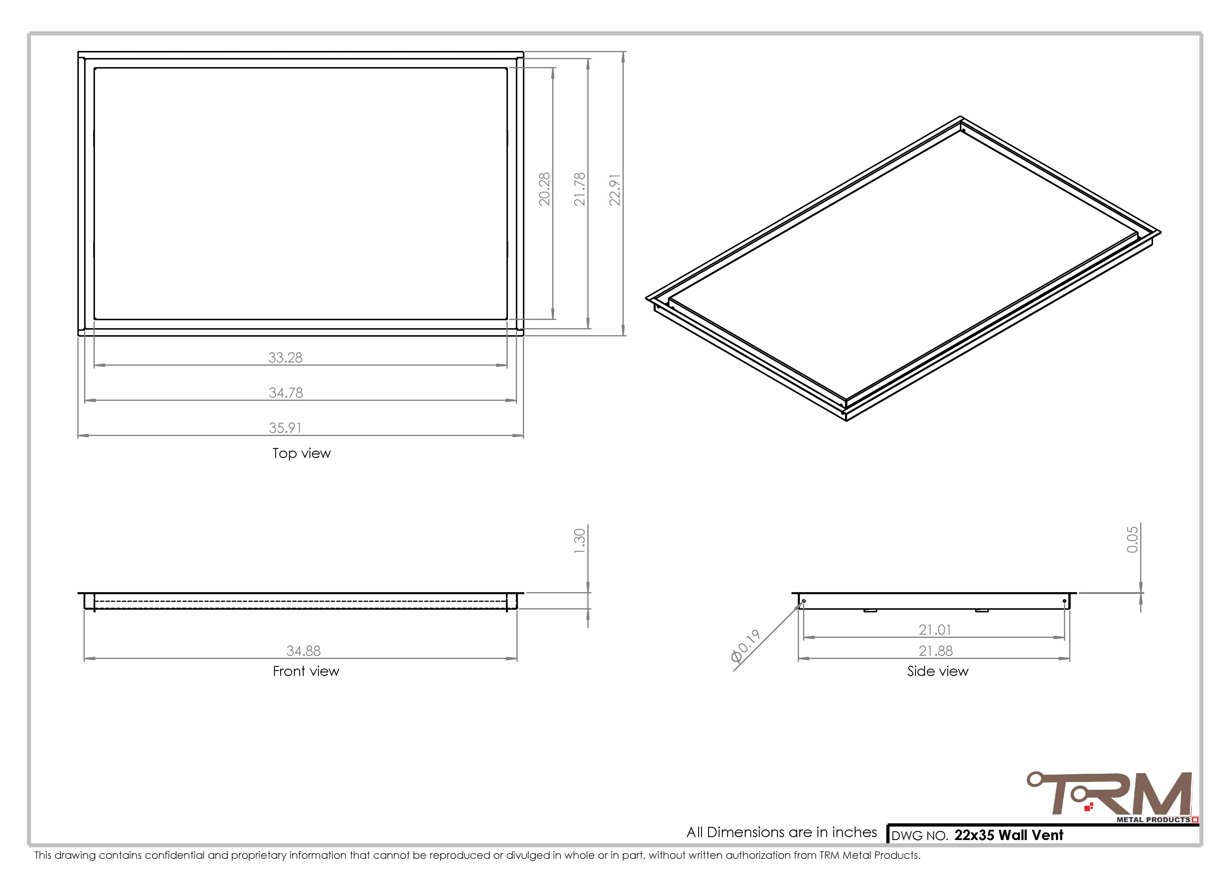 22x35 - Wall Vent - Modern Vent Cover -  Return Air Vent - TRM Metal  35x22 - Image 2