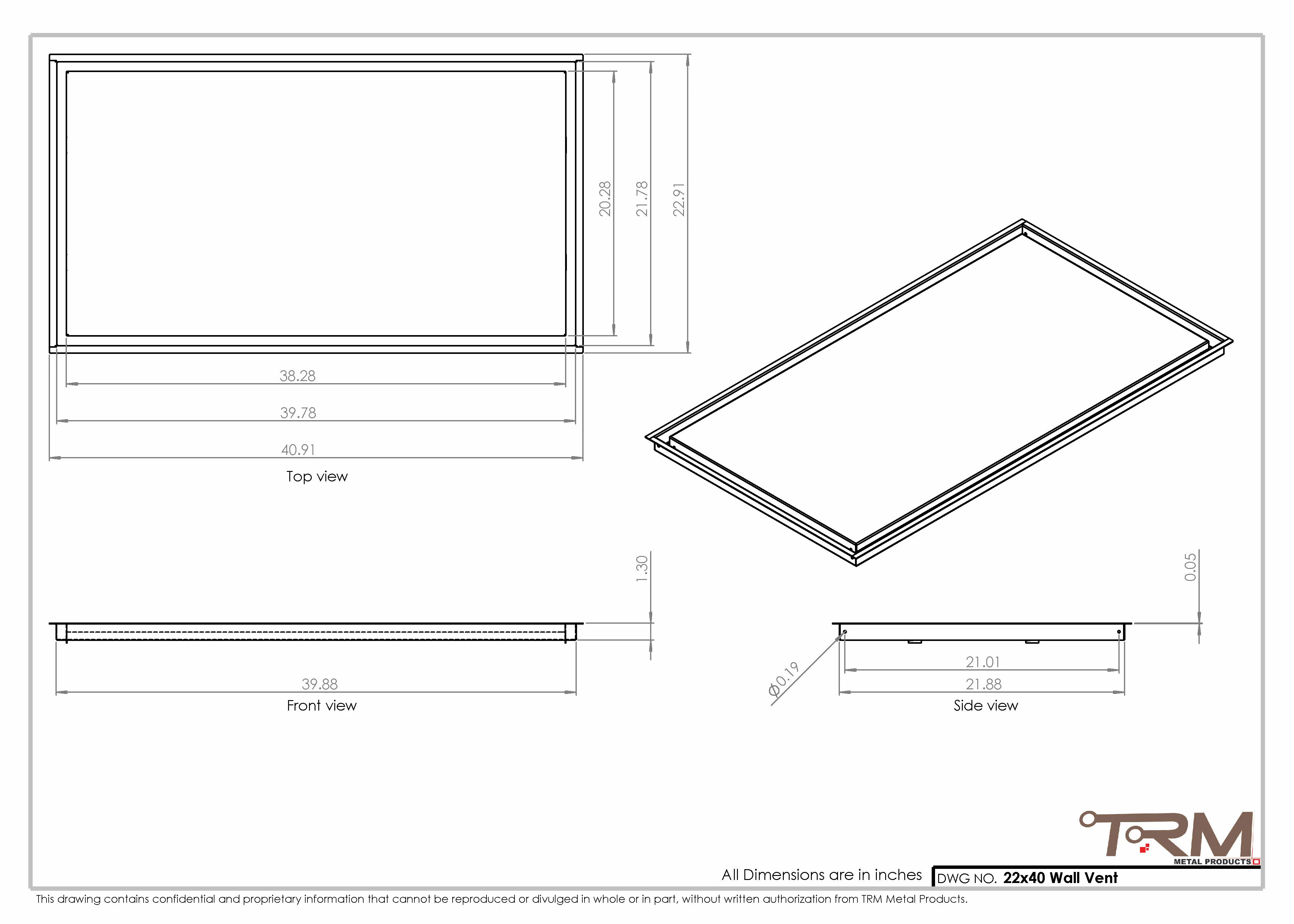 22x40 - Wall Vent - Modern Vent Cover -  Return Air Vent - TRM Metal  40x22 - Image 2