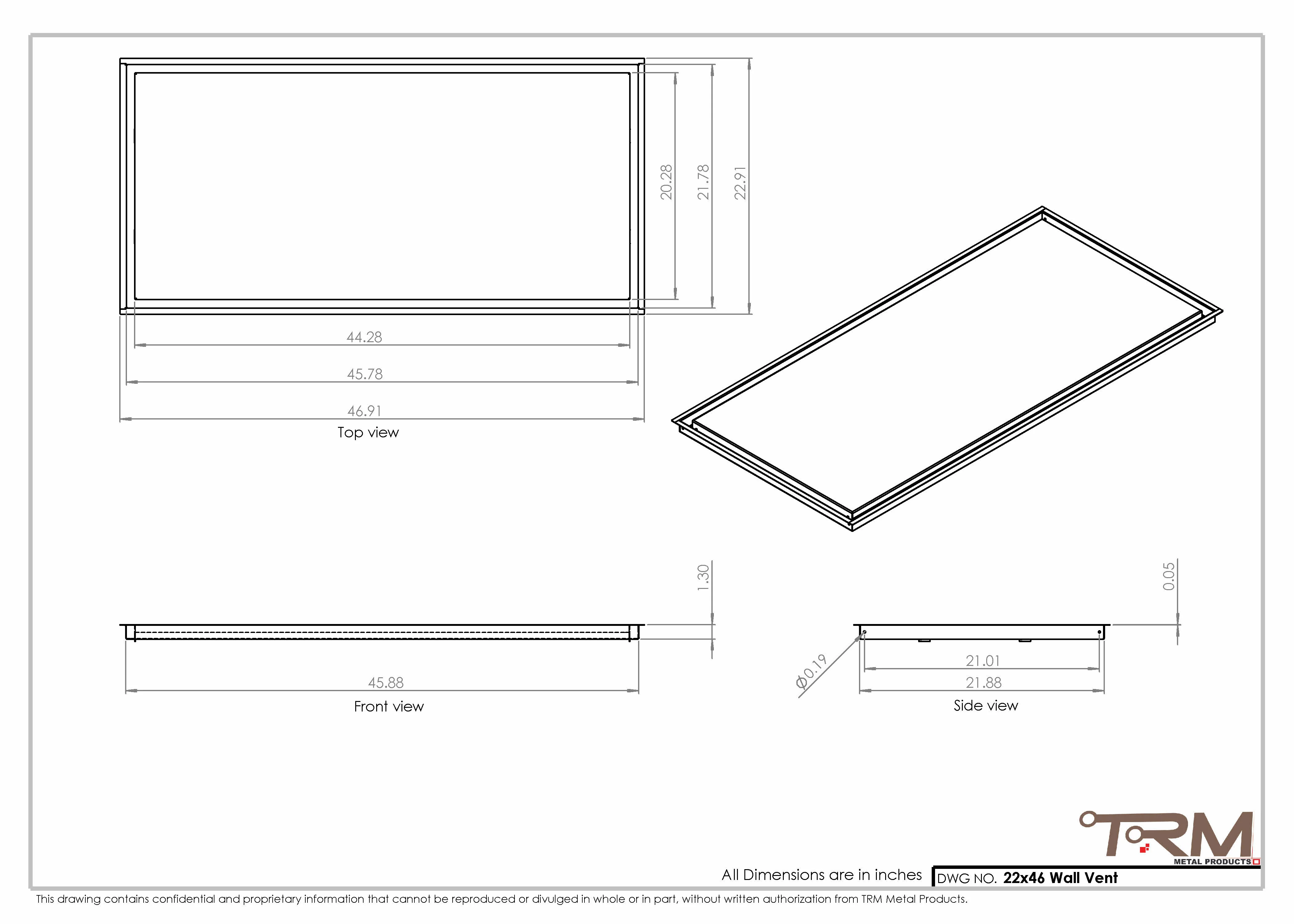 22x46 - Wall Vent - Modern Vent Cover -  Return Air Vent - TRM Metal  46x22 - Image 2