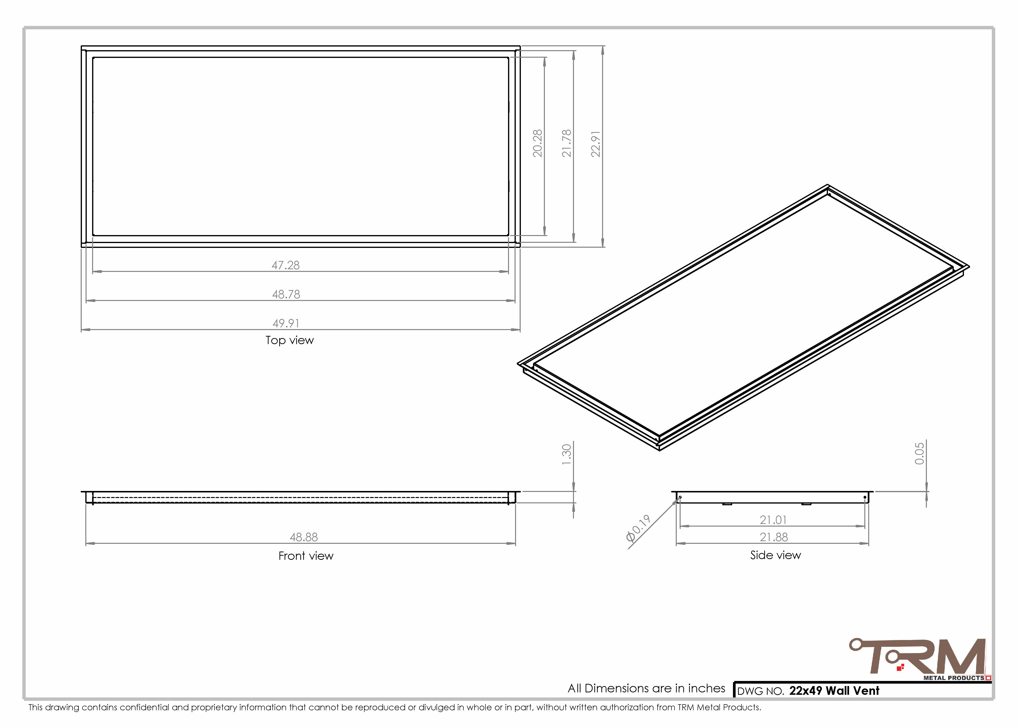 22x49 - Wall Vent - Modern Vent Cover -  Return Air Vent - TRM Metal  49x22 - Image 2