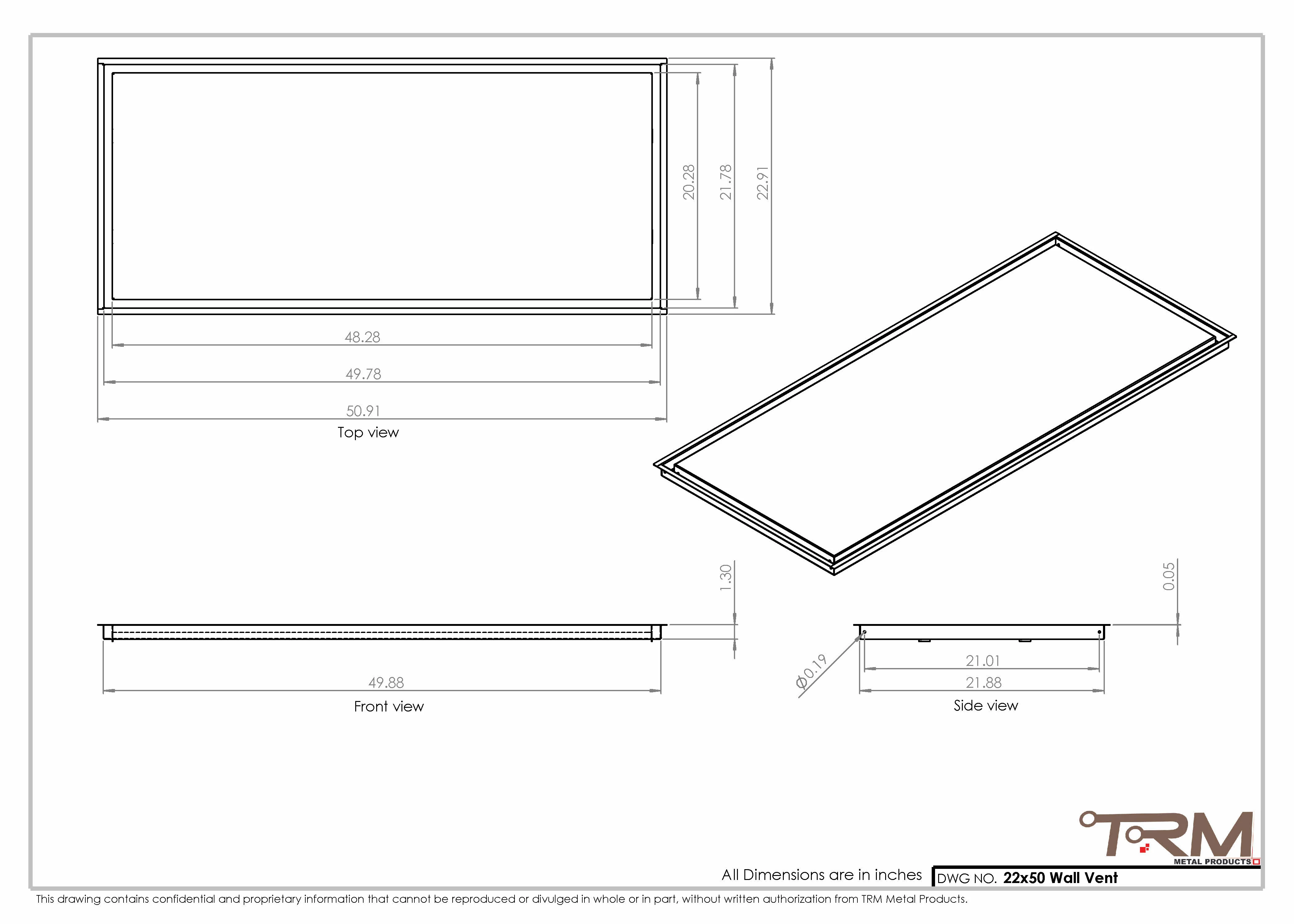 22x50 - Wall Vent - Modern Vent Cover -  Return Air Vent - TRM Metal  50x22 - Image 2