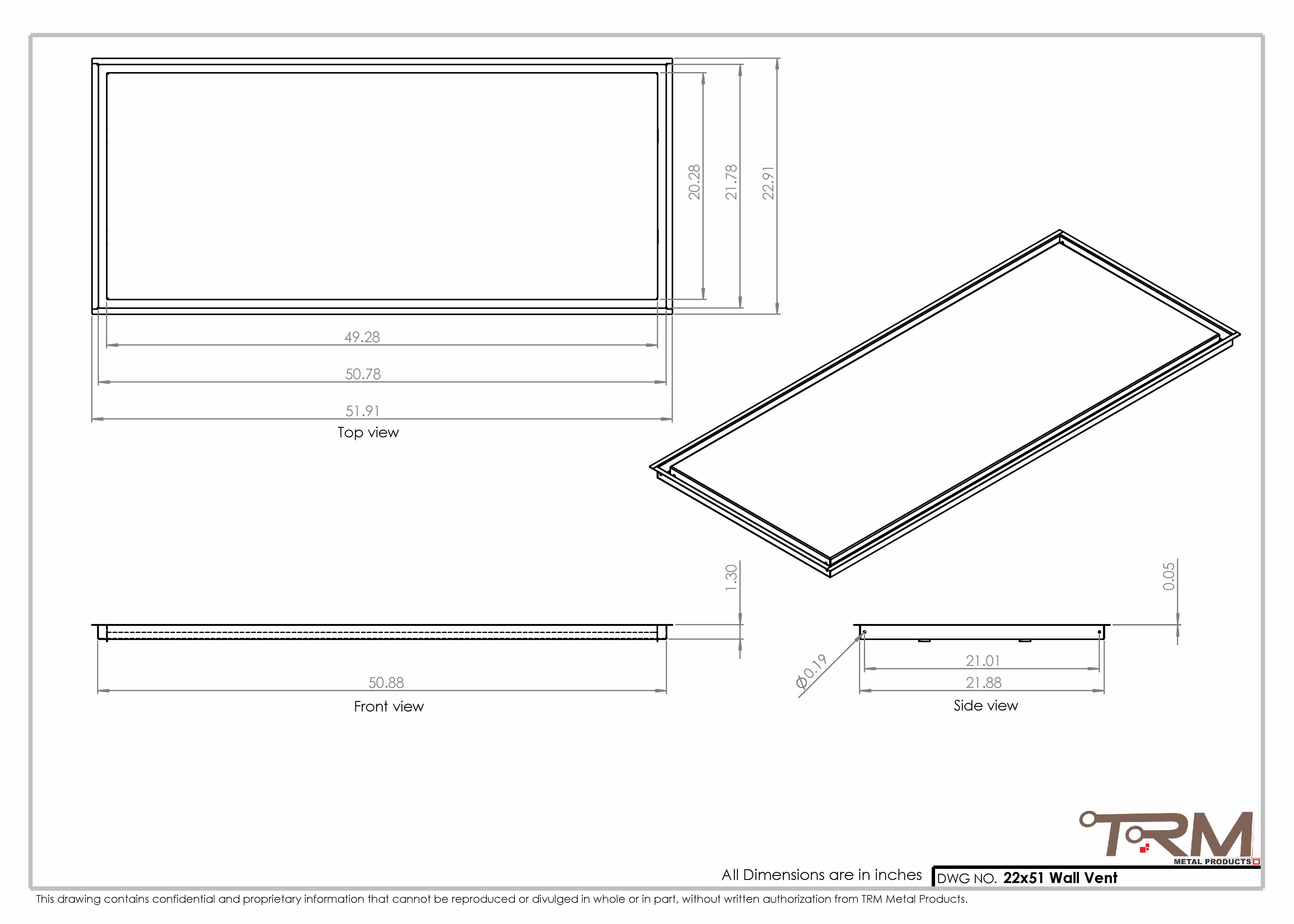 22x51 - Wall Vent - Modern Vent Cover -  Return Air Vent - TRM Metal  51x22 - Image 2