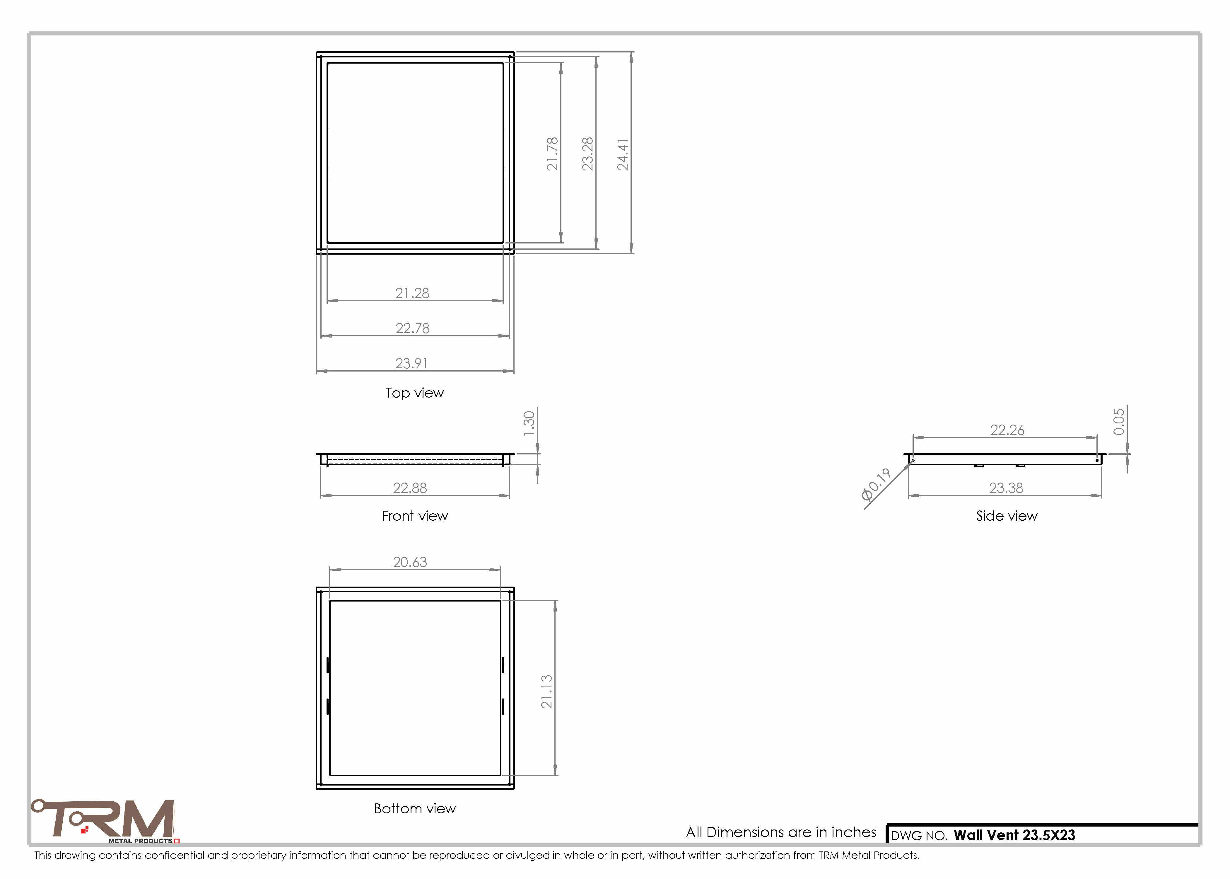 23.5x23 - Wall Vent - Modern Vent Cover -  Return Air Vent - TRM Metal  23x23.5 - Image 2