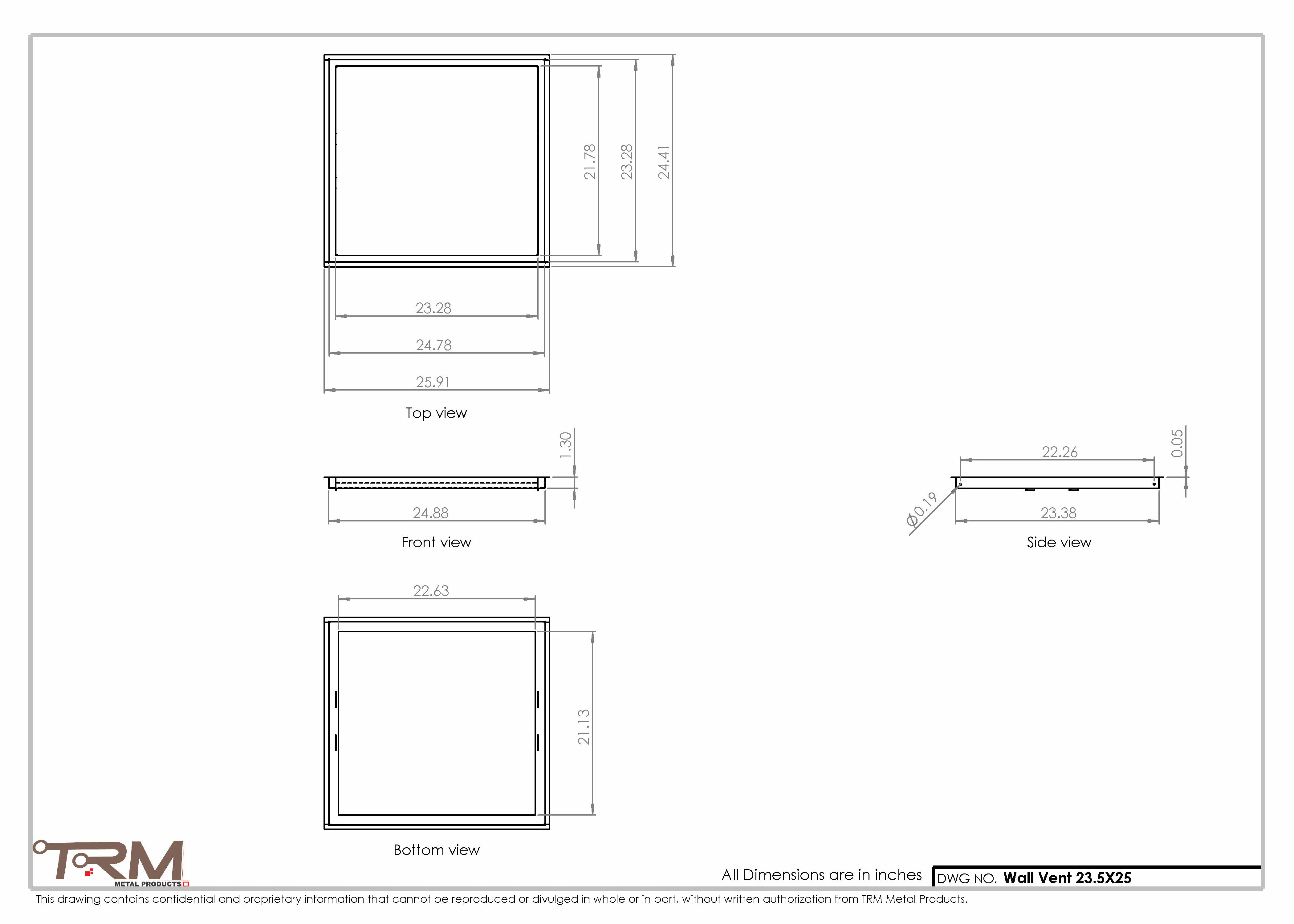 23.5x25 - Wall Vent - Modern Vent Cover -  Return Air Vent - TRM Metal  25x23.5 - Image 2
