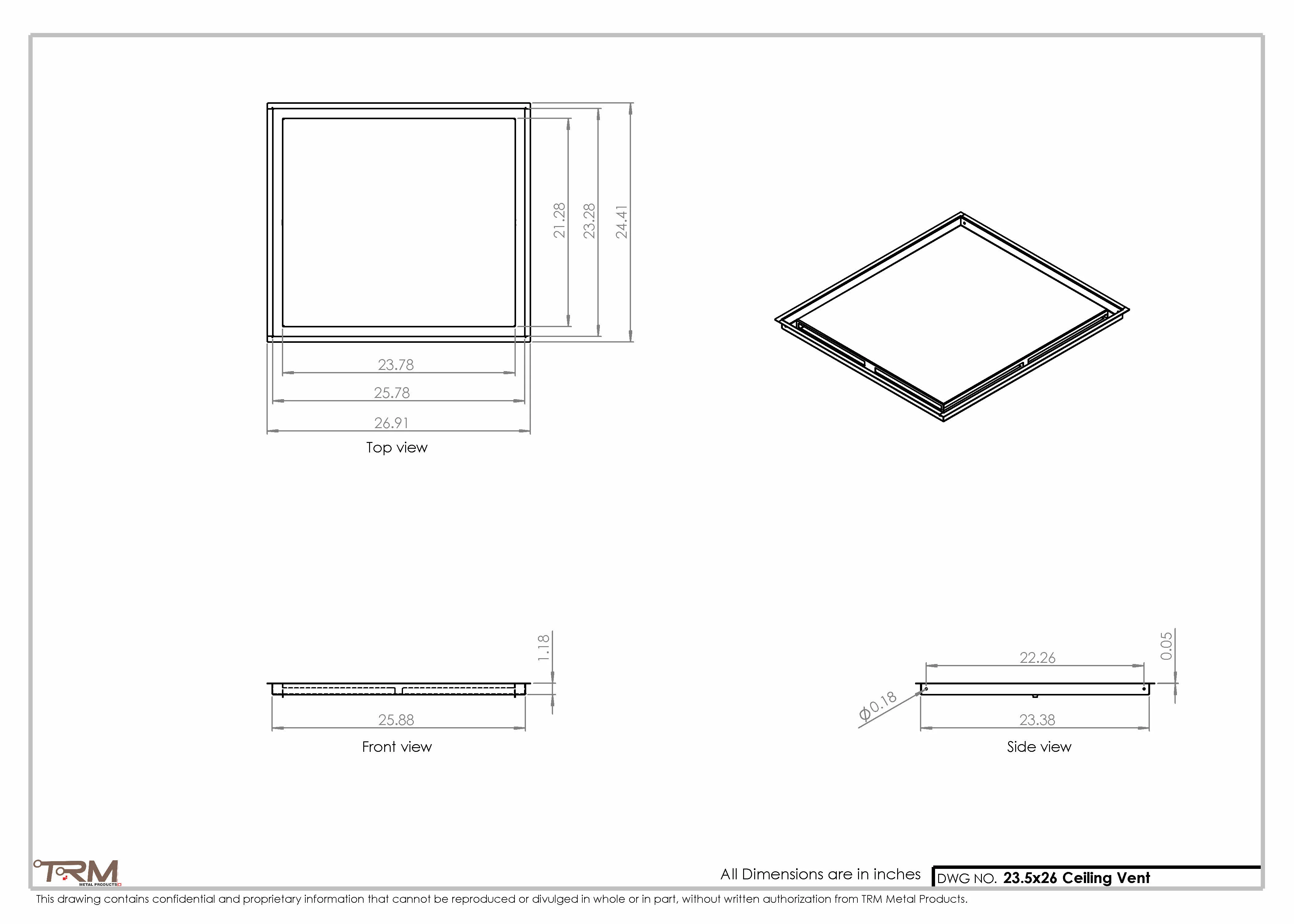 23.5x26 - Modern-Ceiling-Vent Cover-TRM Metal - 26x23.5 - Image 2