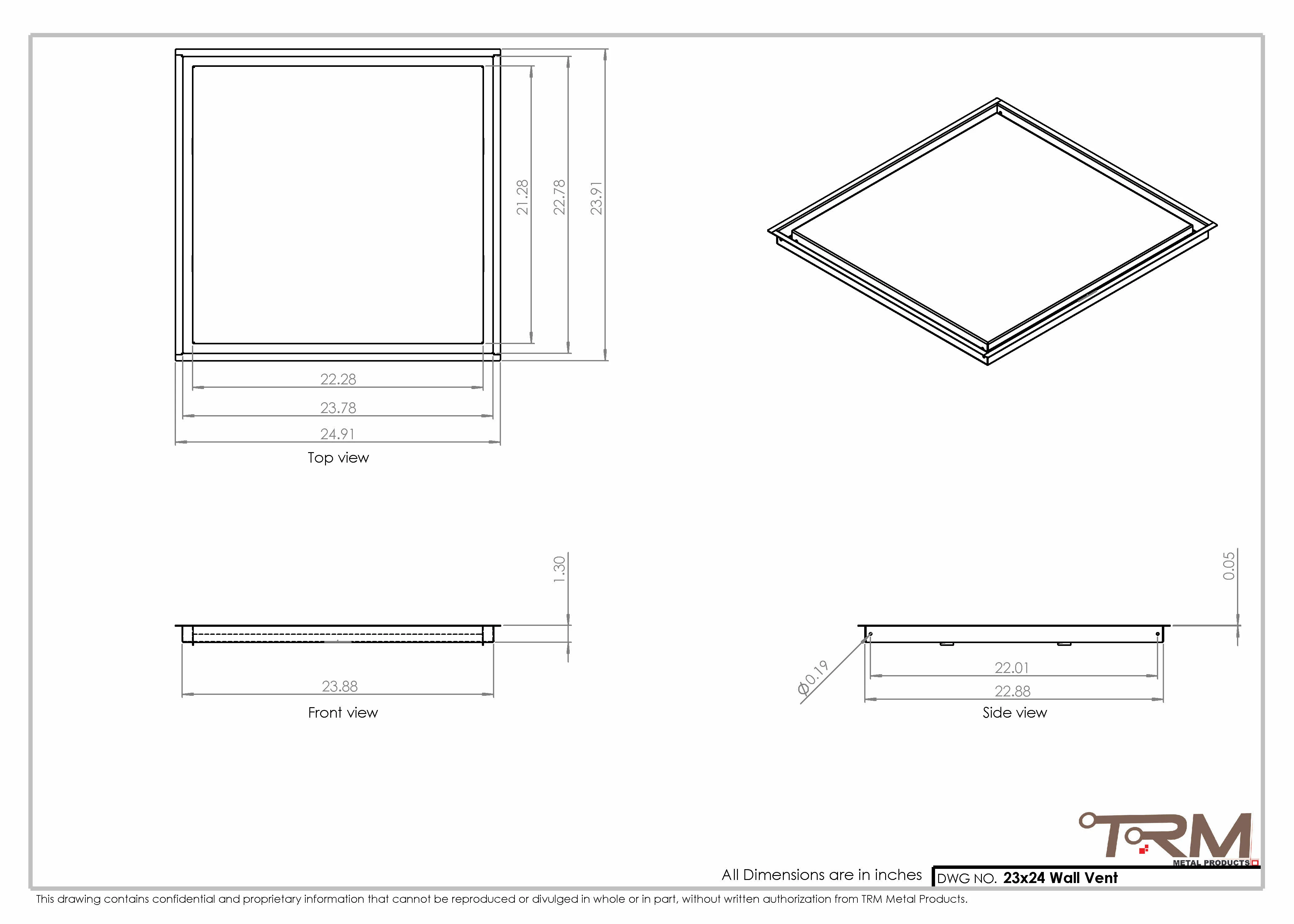 23x24 - Wall Vent - Modern Vent Cover -  Return Air Vent - TRM Metal  24x23 - Image 2
