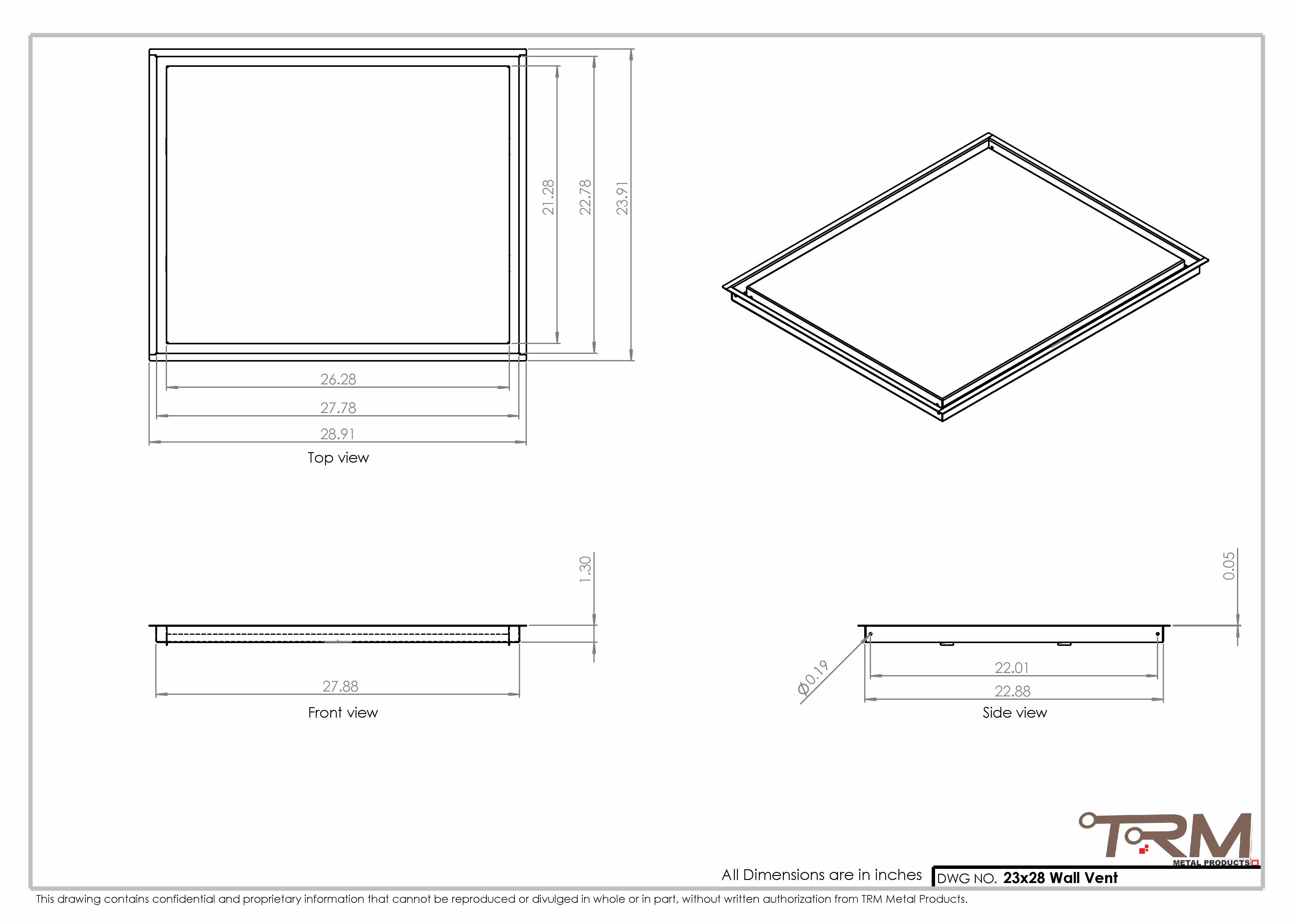 23x28 - Wall Vent - Modern Vent Cover -  Return Air Vent - TRM Metal  28x23 - Image 2