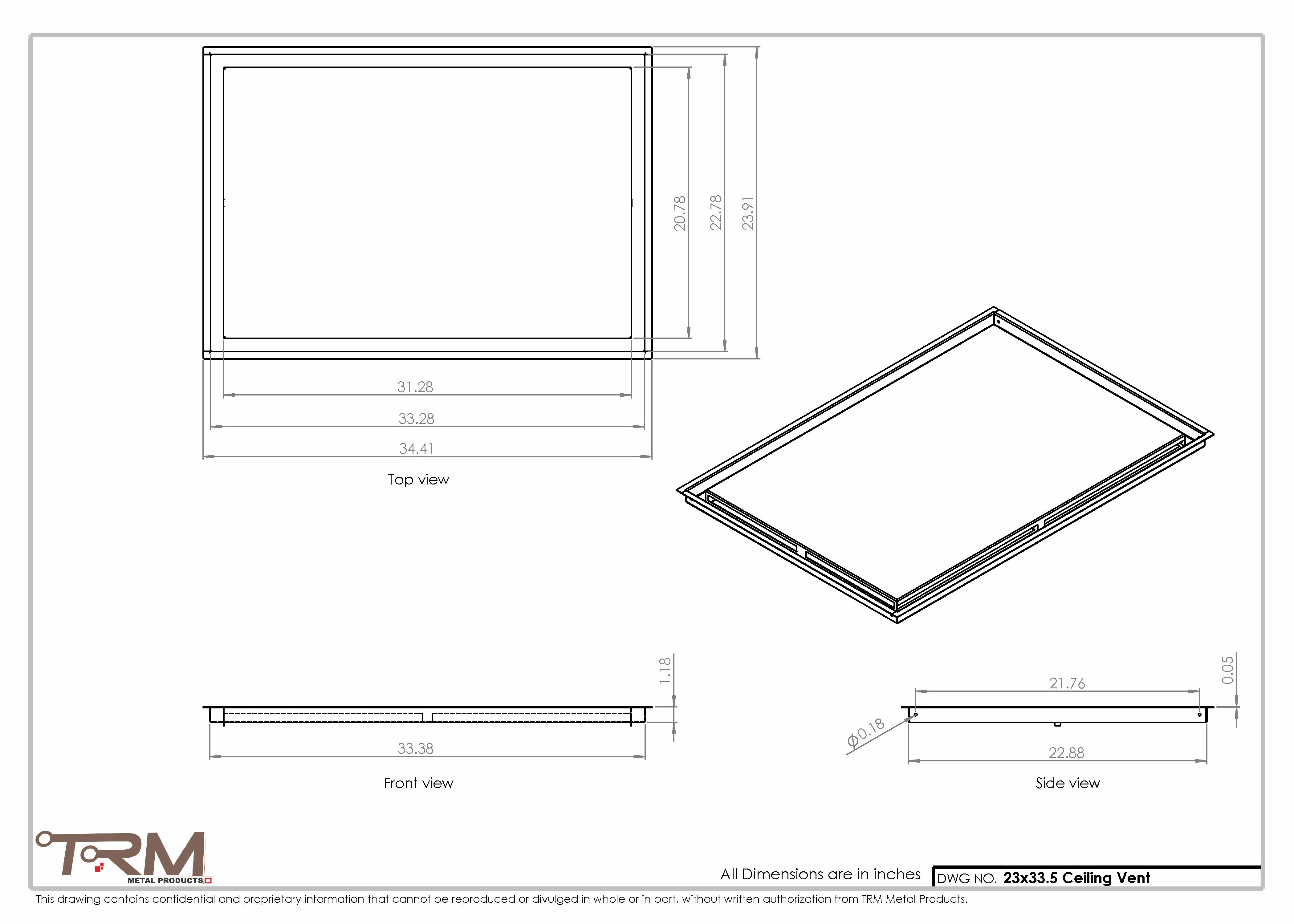 23x33.5 - Modern-Ceiling-Vent Cover-TRM Metal - 33.5x23 - Image 2
