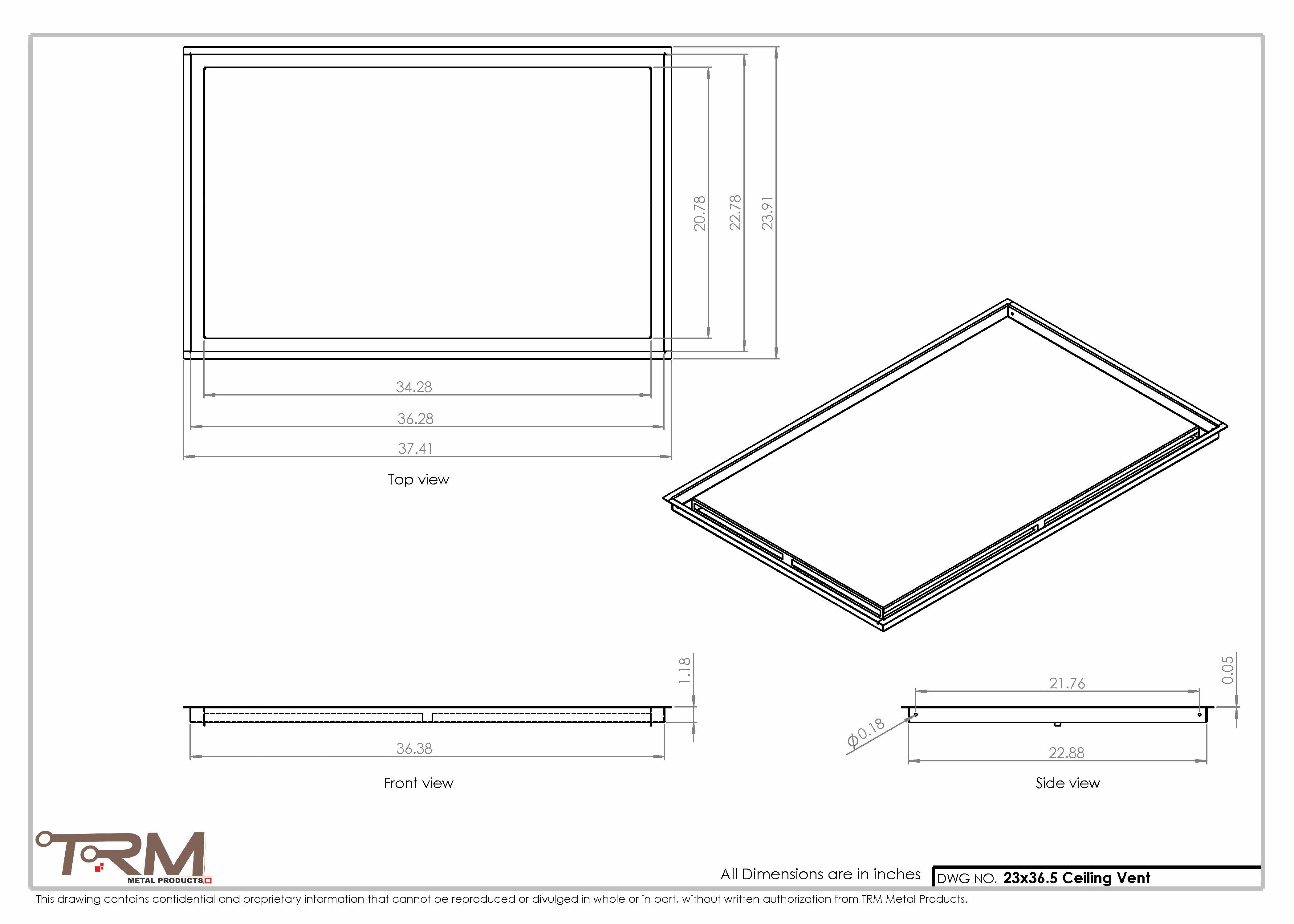 23x36.5 - Modern-Ceiling-Vent Cover-TRM Metal - 36.5x23 - Image 2