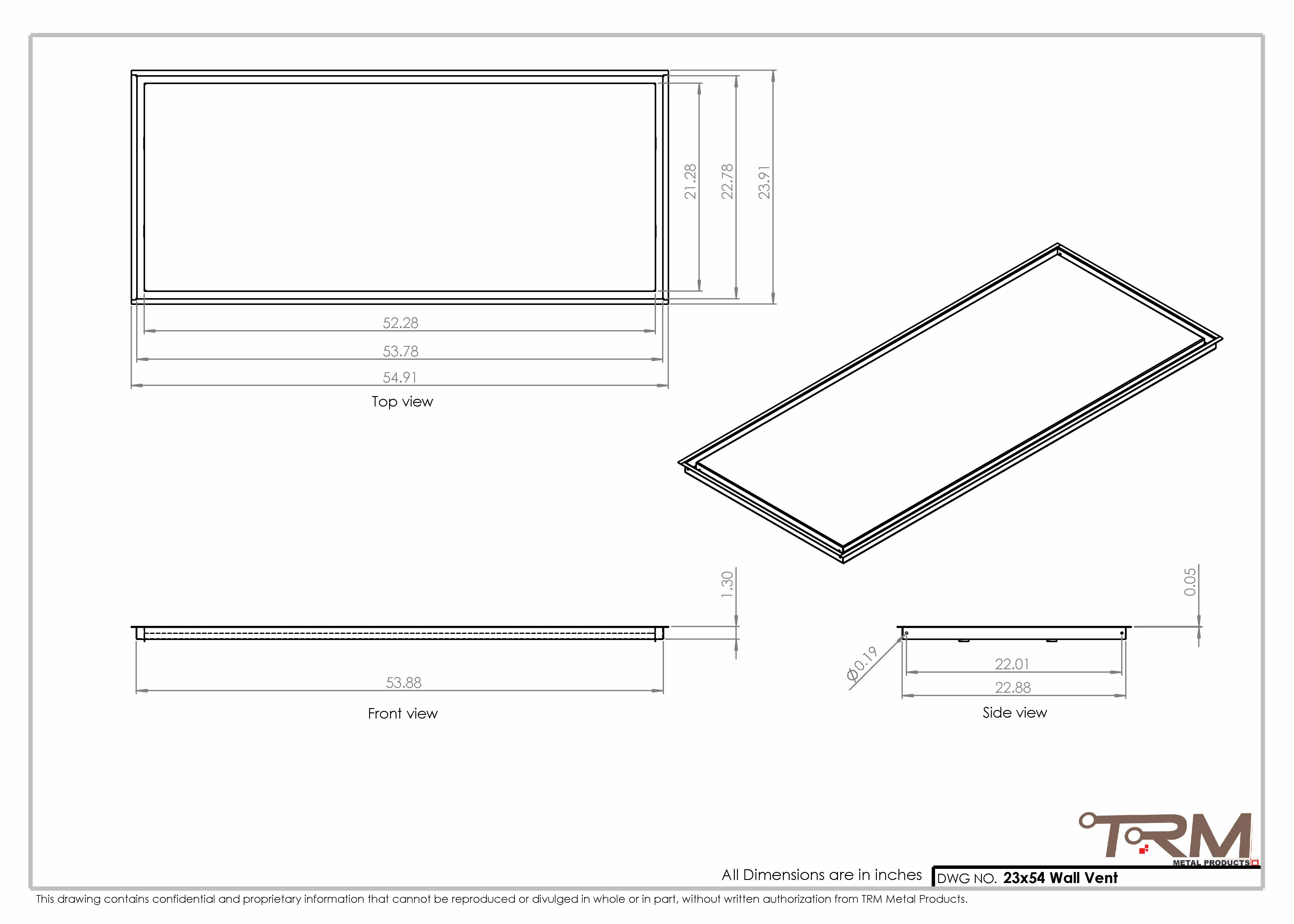 23x54 - Wall Vent - Modern Vent Cover -  Return Air Vent - TRM Metal  54x23 - Image 2