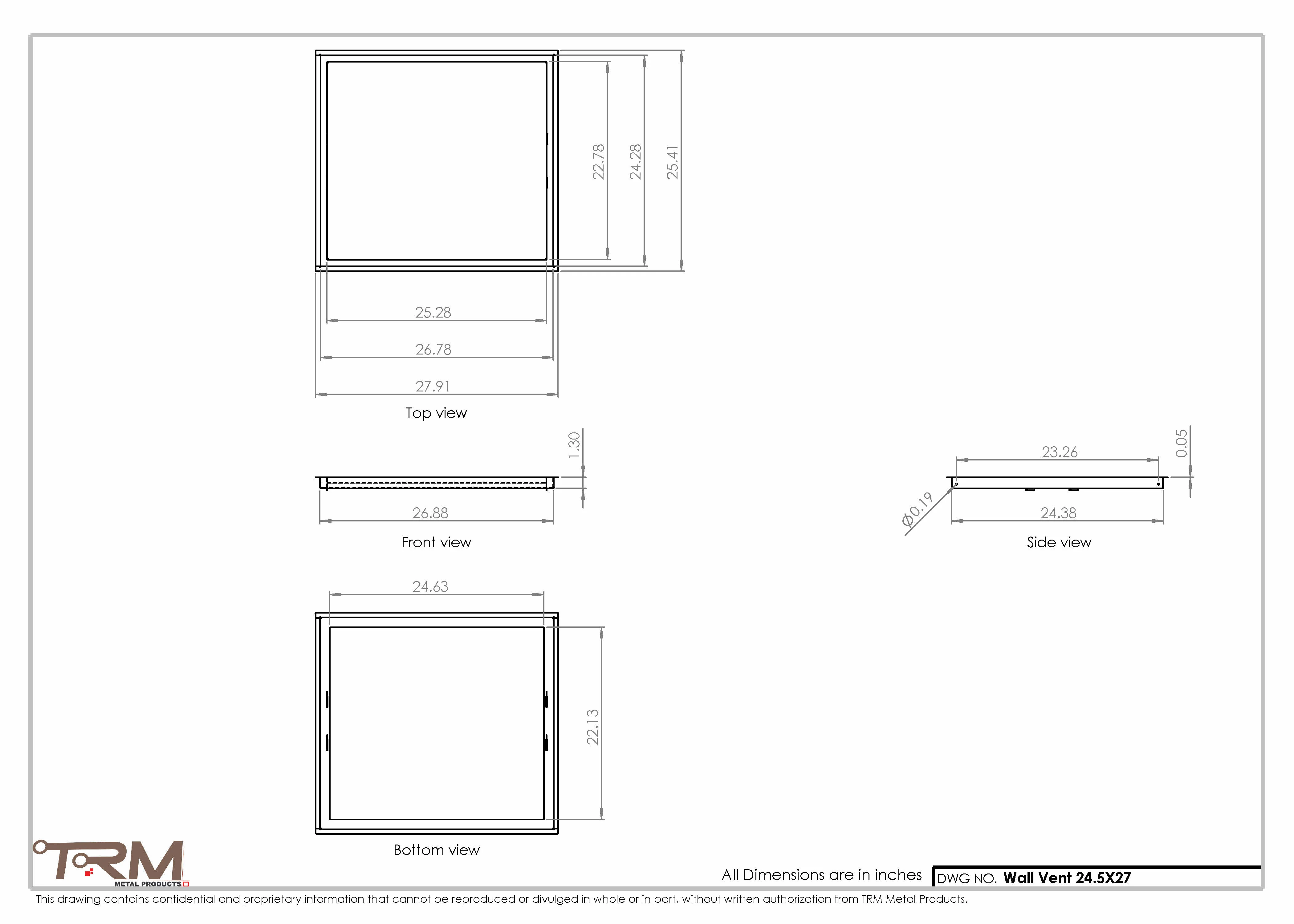 24.5x27 - Wall Vent - Modern Vent Cover -  Return Air Vent - TRM Metal  27x24.5 - Image 2