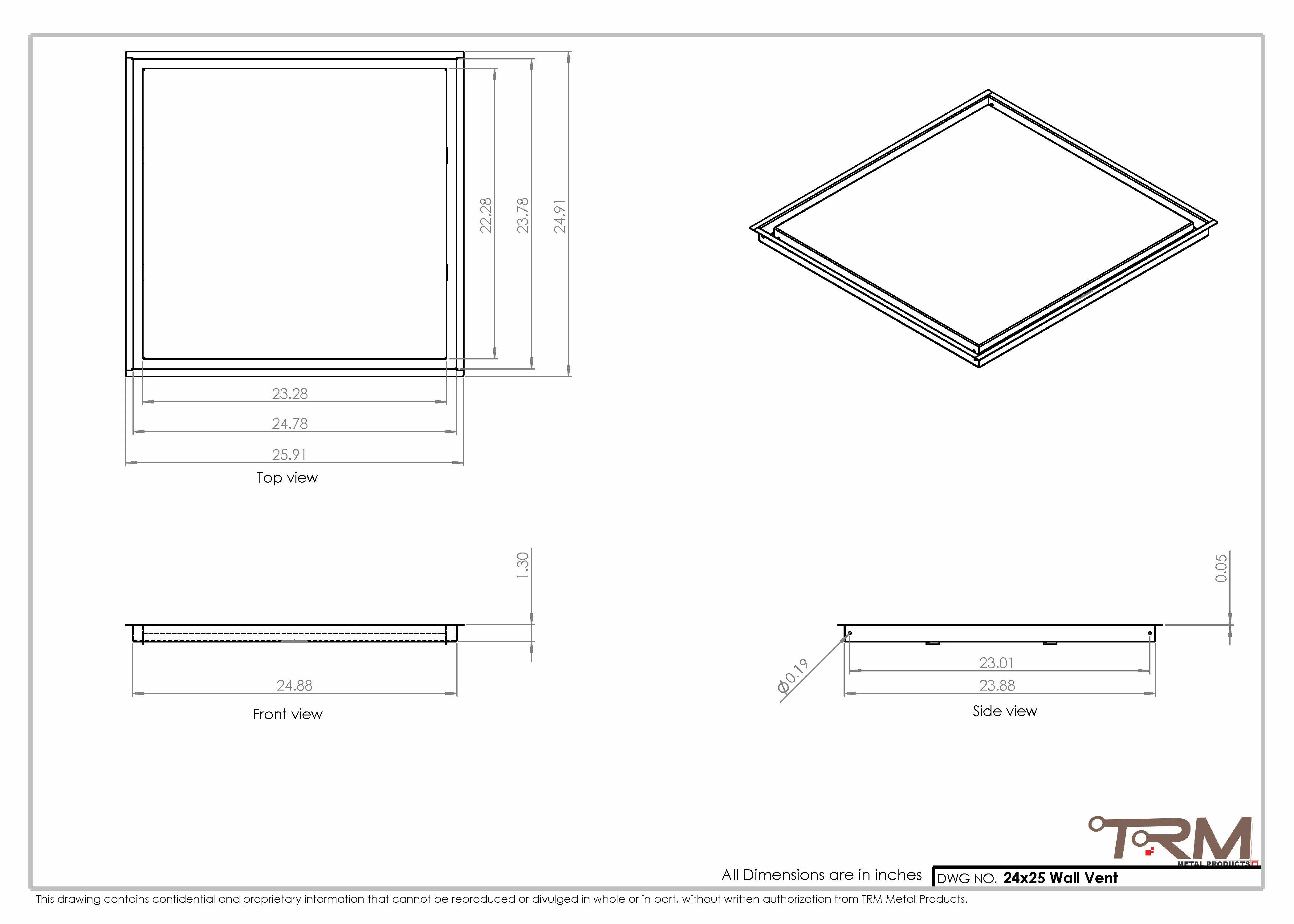 24x25 - Wall Vent - Modern Vent Cover -  Return Air Vent - TRM Metal  25x24 - Image 2