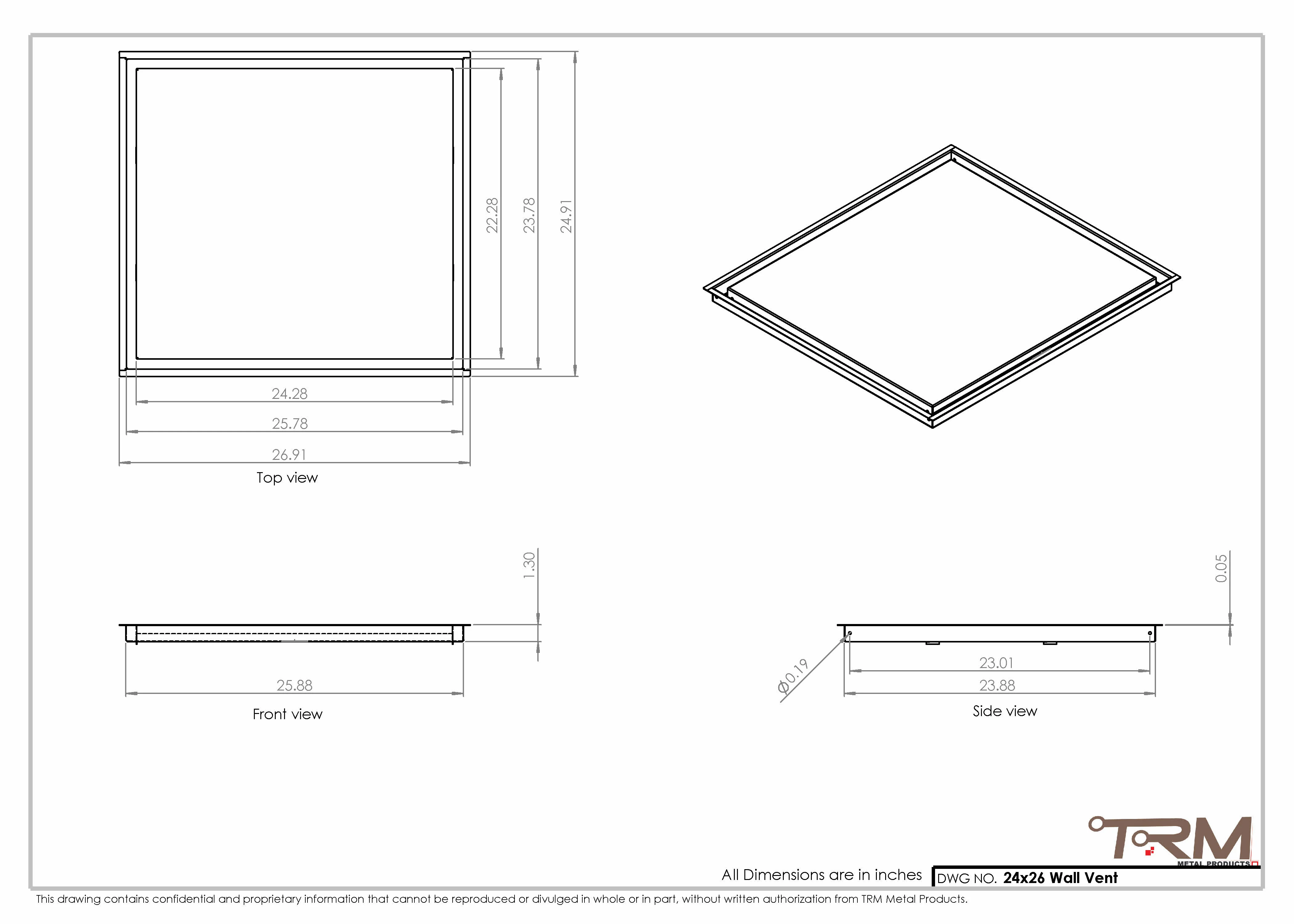 24x26 - Wall Vent - Modern Vent Cover -  Return Air Vent - TRM Metal  26x24 - Image 2