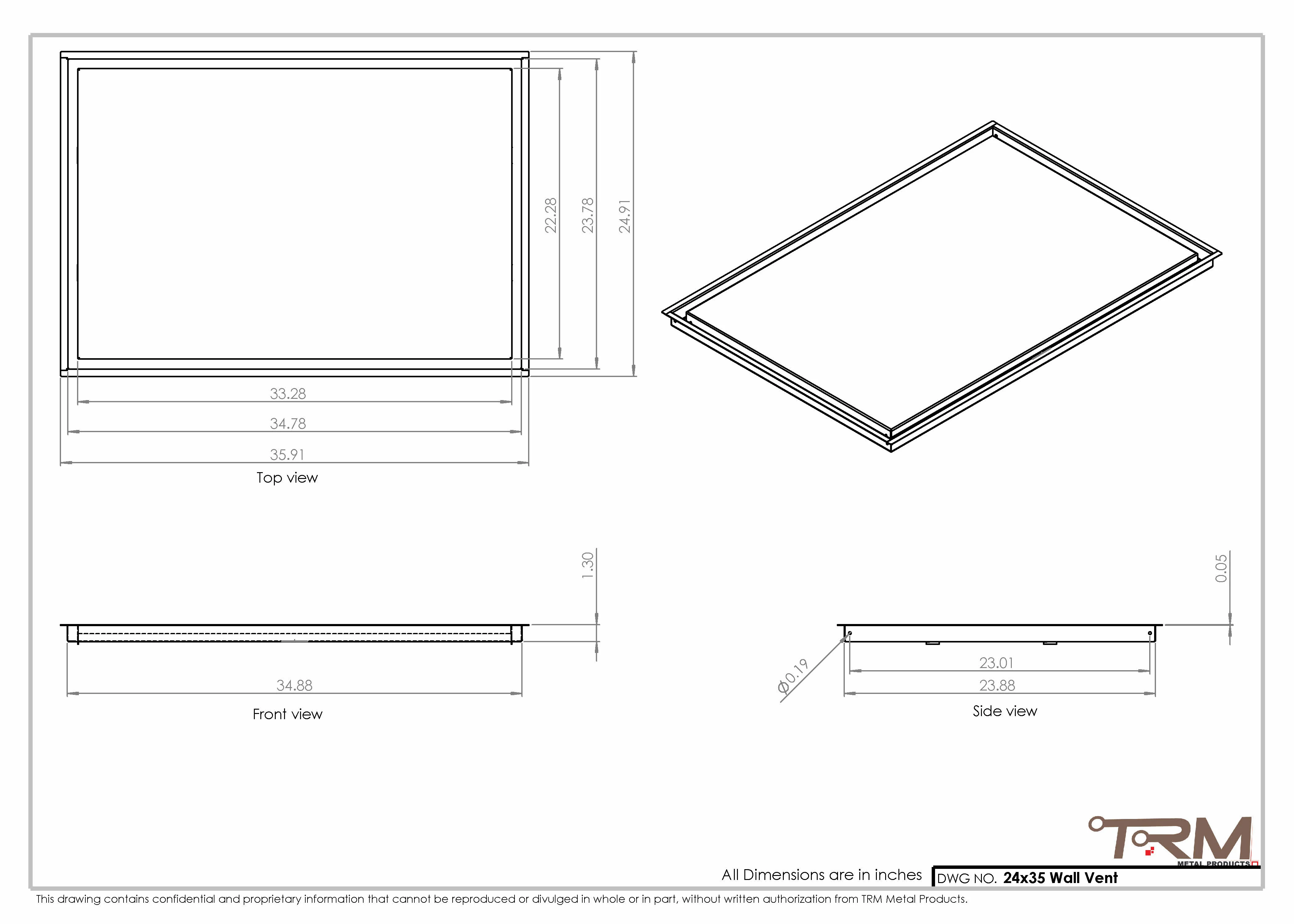 24x35 - Wall Vent - Modern Vent Cover -  Return Air Vent - TRM Metal  35x24 - Image 2