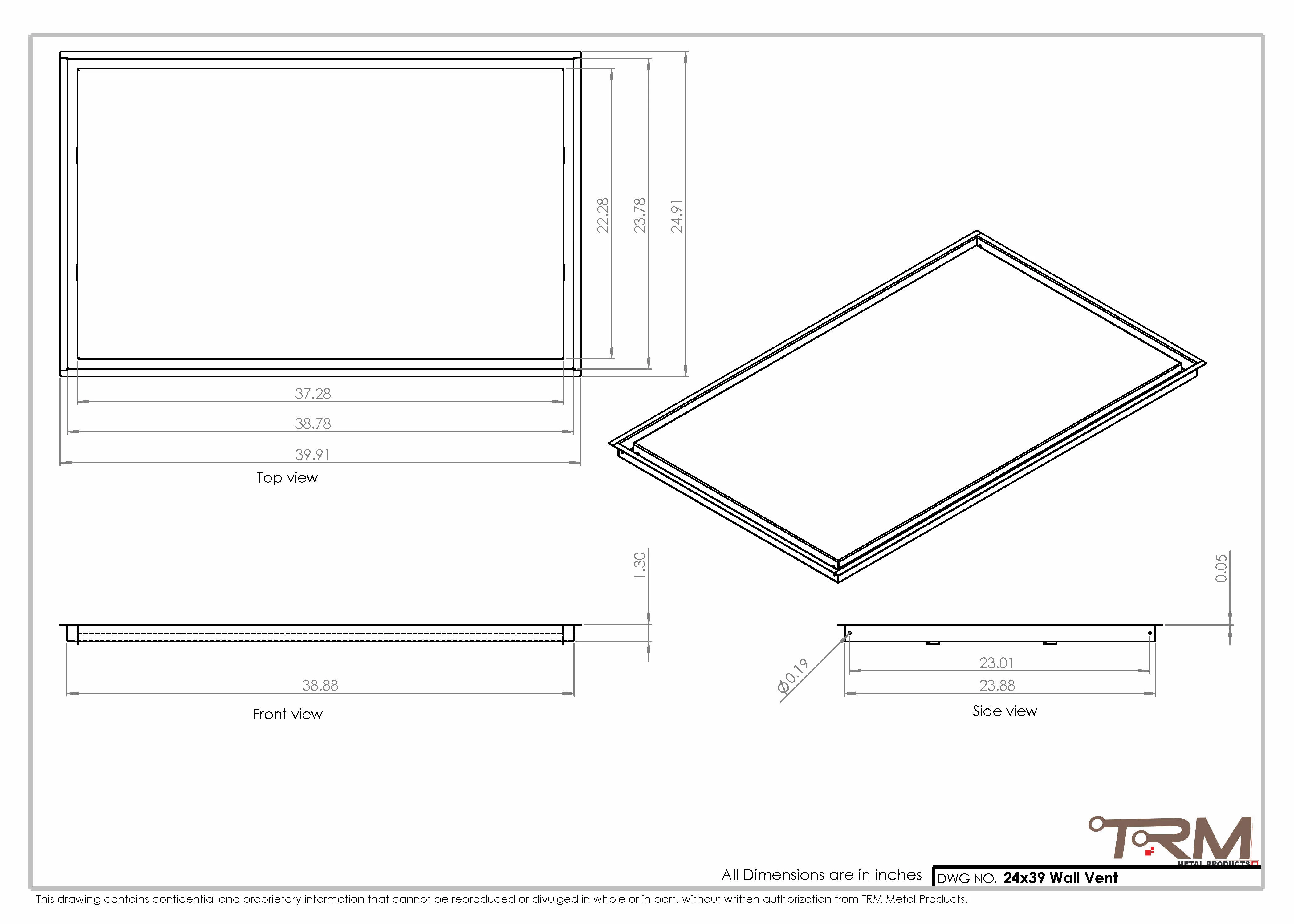24x39 - Wall Vent - Modern Vent Cover -  Return Air Vent - TRM Metal  39x24 - Image 2
