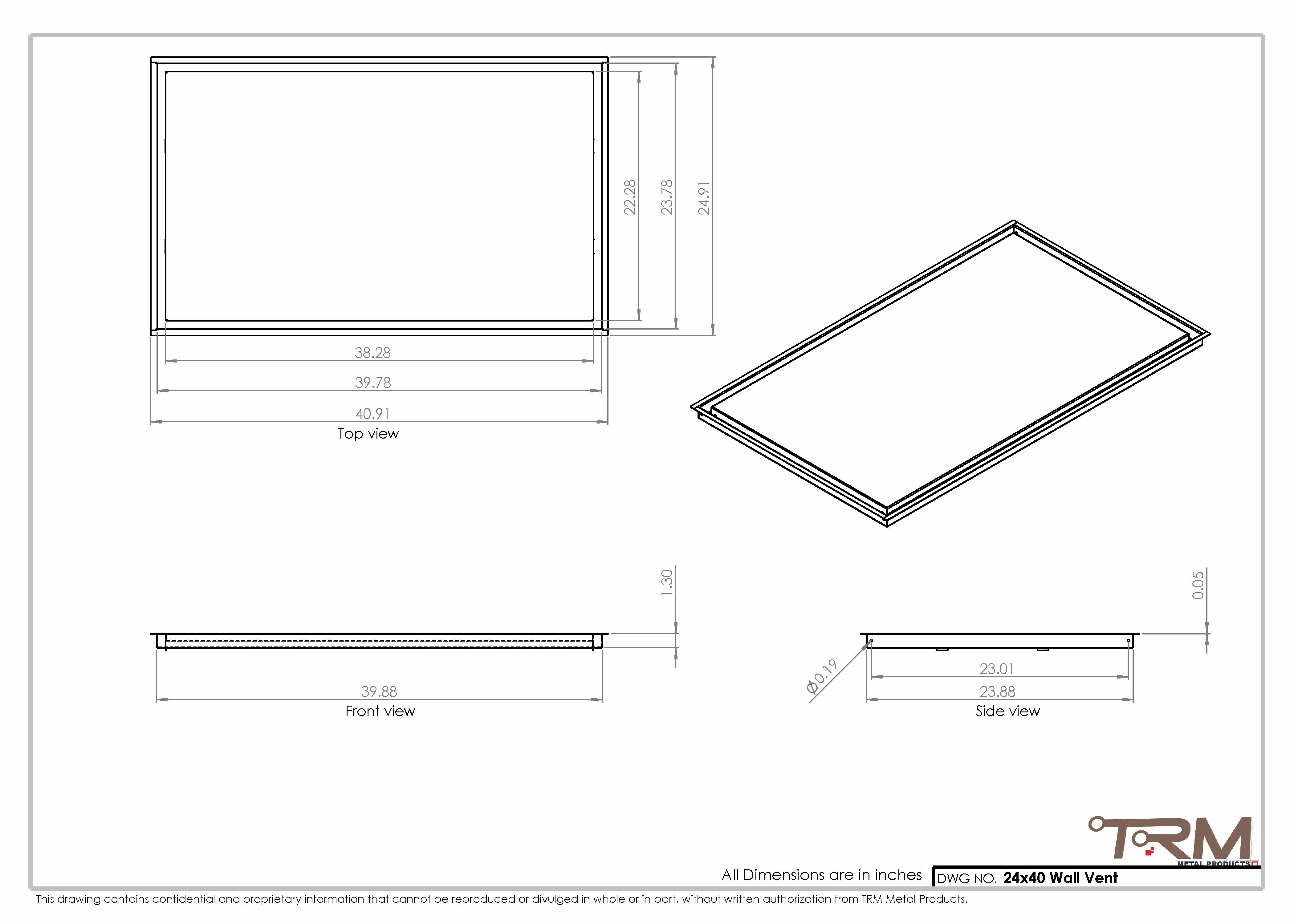 24x40 - Wall Vent - Modern Vent Cover -  Return Air Vent - TRM Metal  40x24 - Image 2