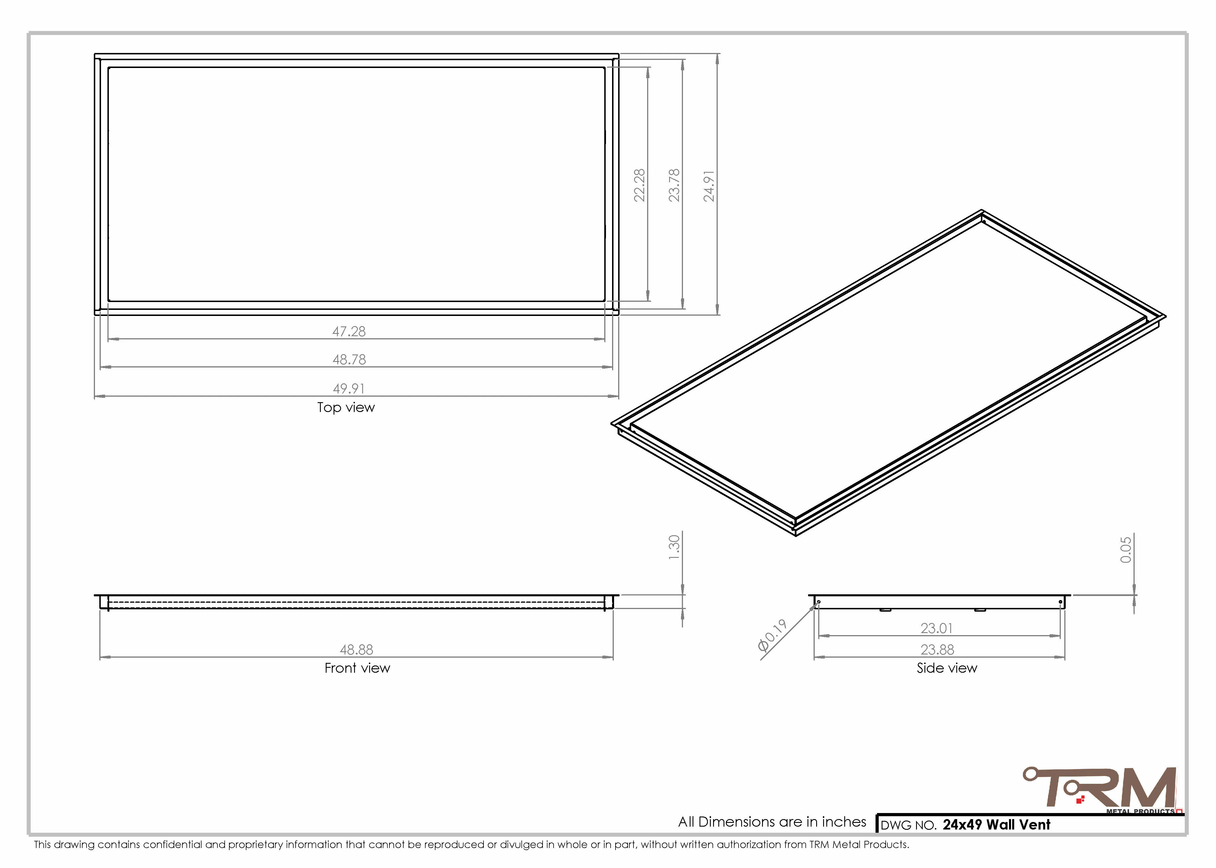 24x49 - Wall Vent - Modern Vent Cover -  Return Air Vent - TRM Metal  49x24 - Image 2