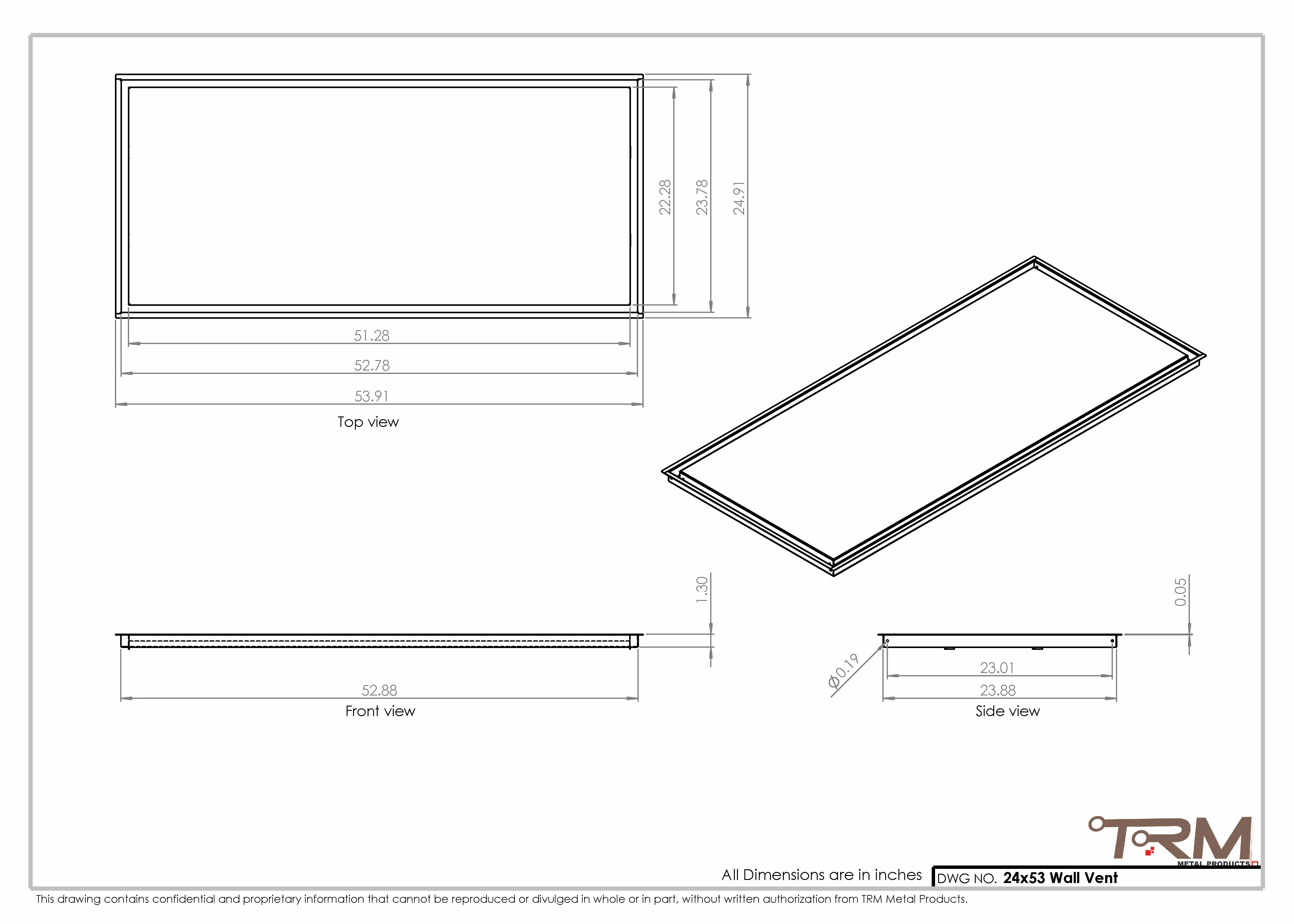 24x53 - Wall Vent - Modern Vent Cover -  Return Air Vent - TRM Metal  53x24 - Image 2