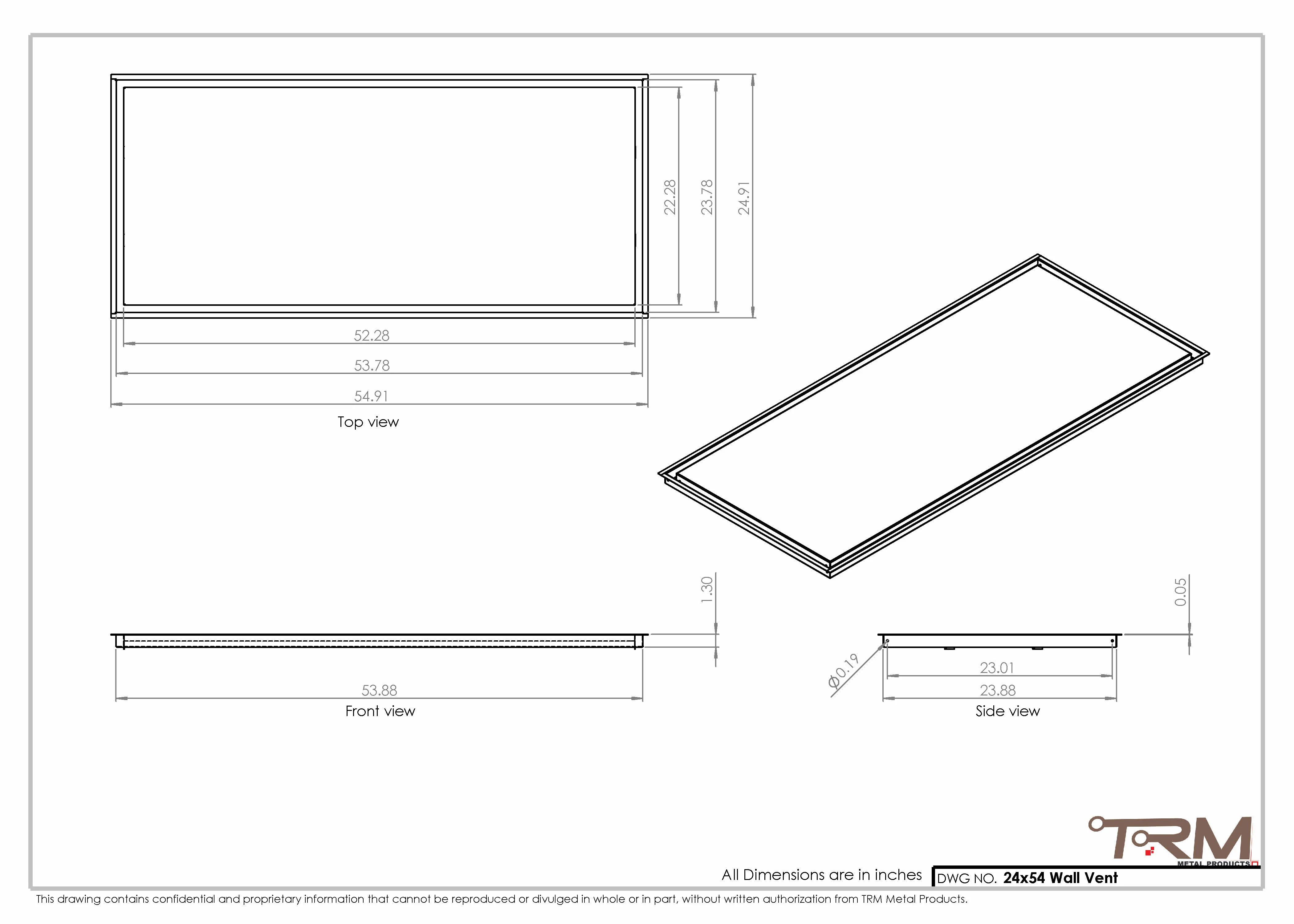 24x54 - Wall Vent - Modern Vent Cover -  Return Air Vent - TRM Metal  54x24 - Image 2