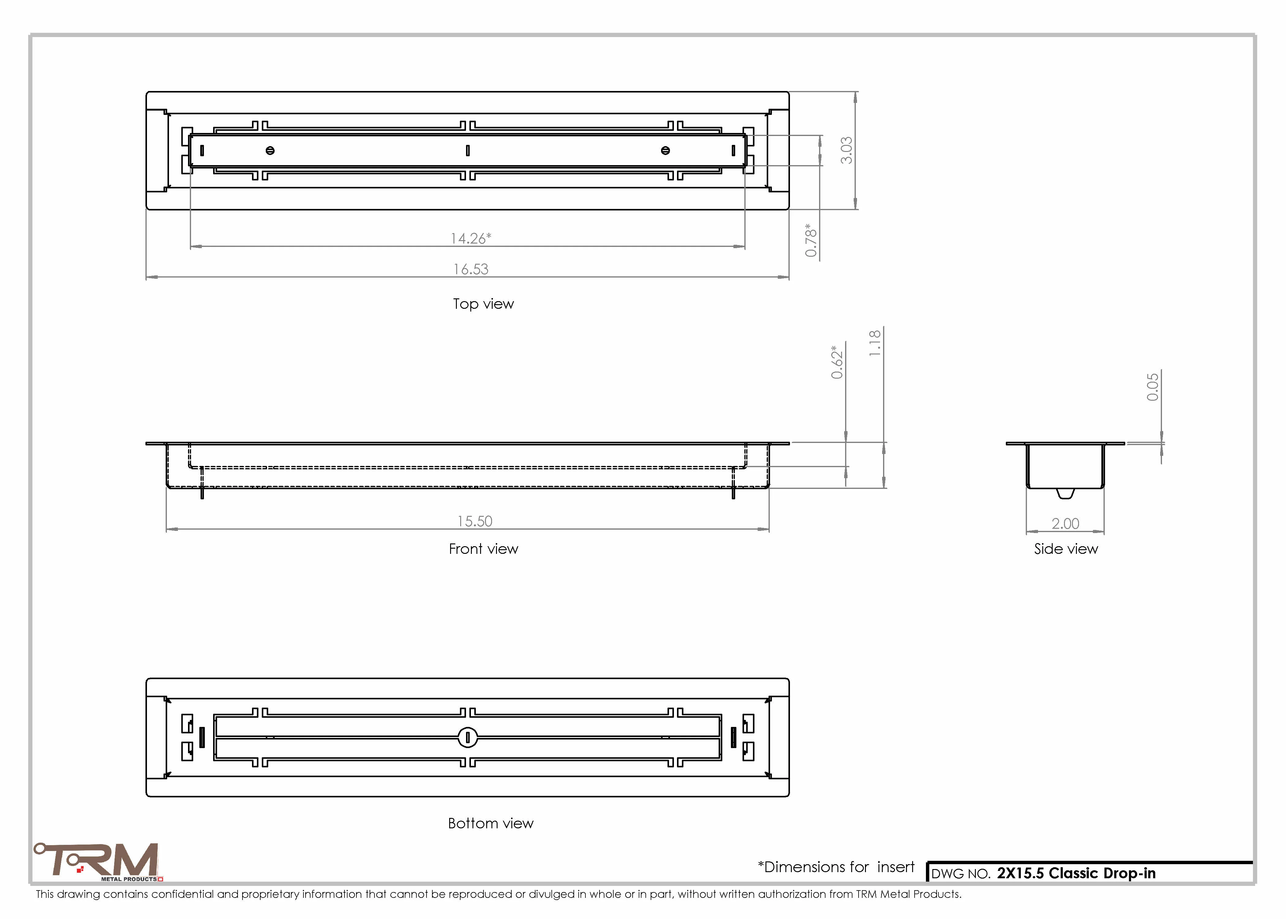 2x15.5 - Classic Drop-in Air Vent, Flush Floor-Matching, All Metal, Floor Vent Cover - TRM Metal  15.5x2 - Image 2